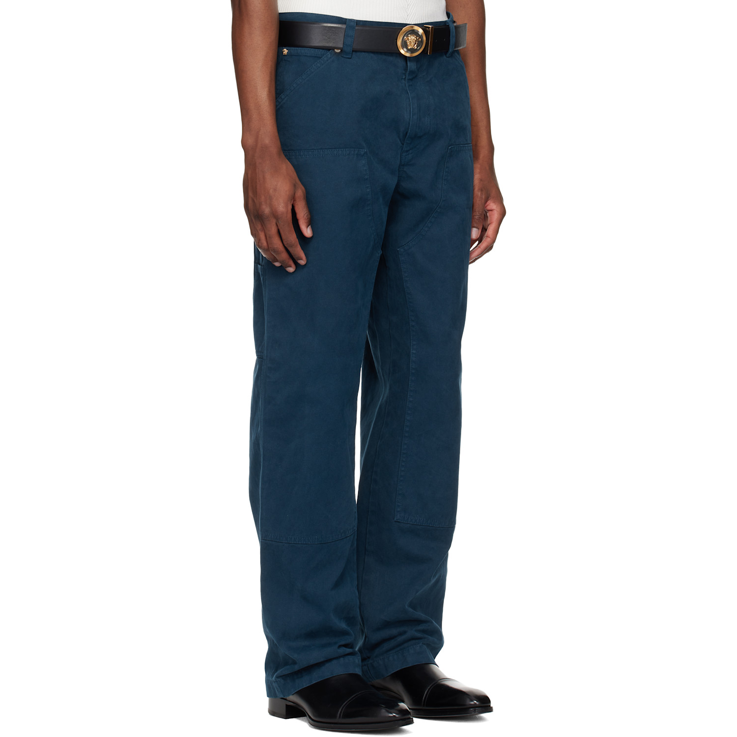  Versace Navy Overdyed Canvas Carpenter Trousers 