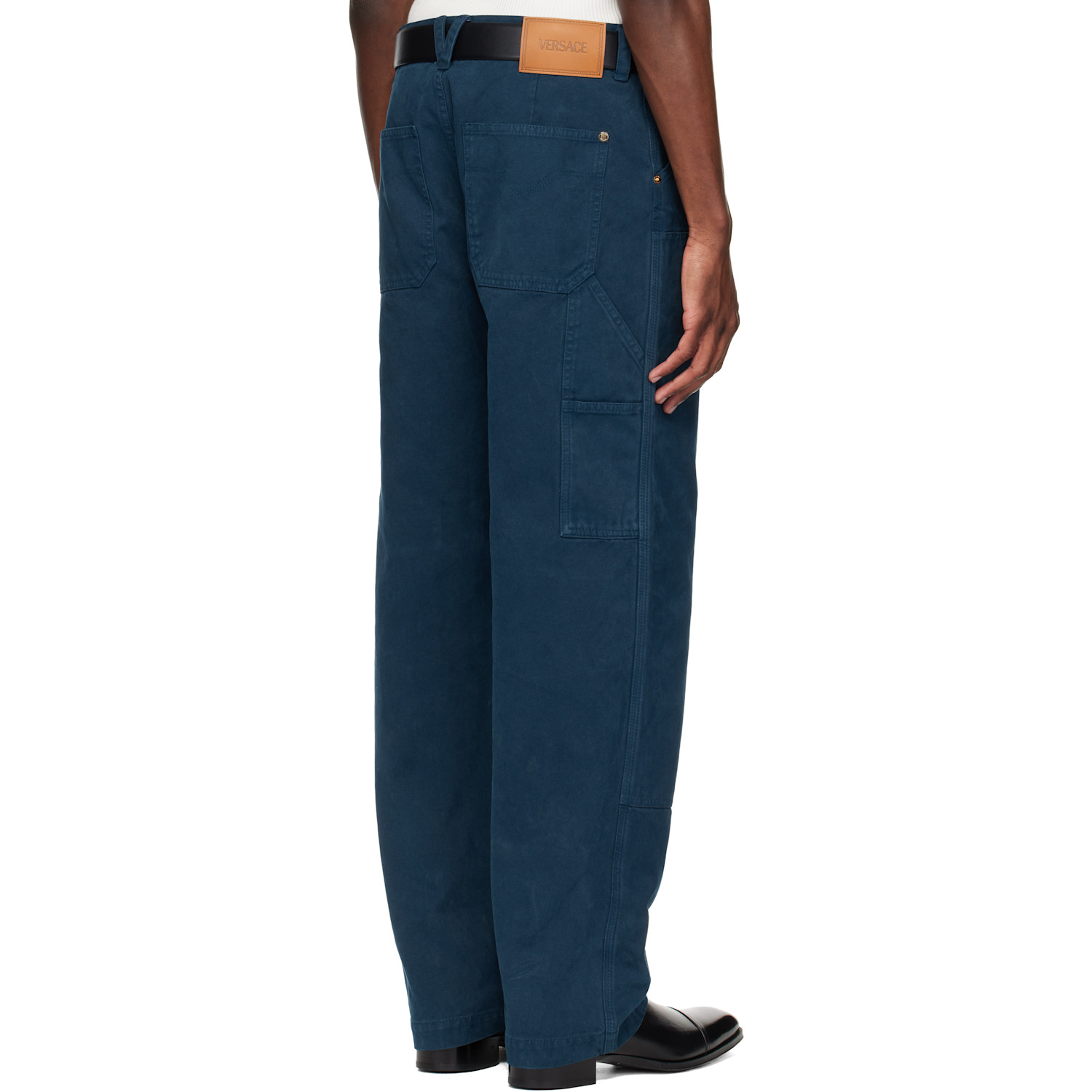  Versace Navy Overdyed Canvas Carpenter Trousers 
