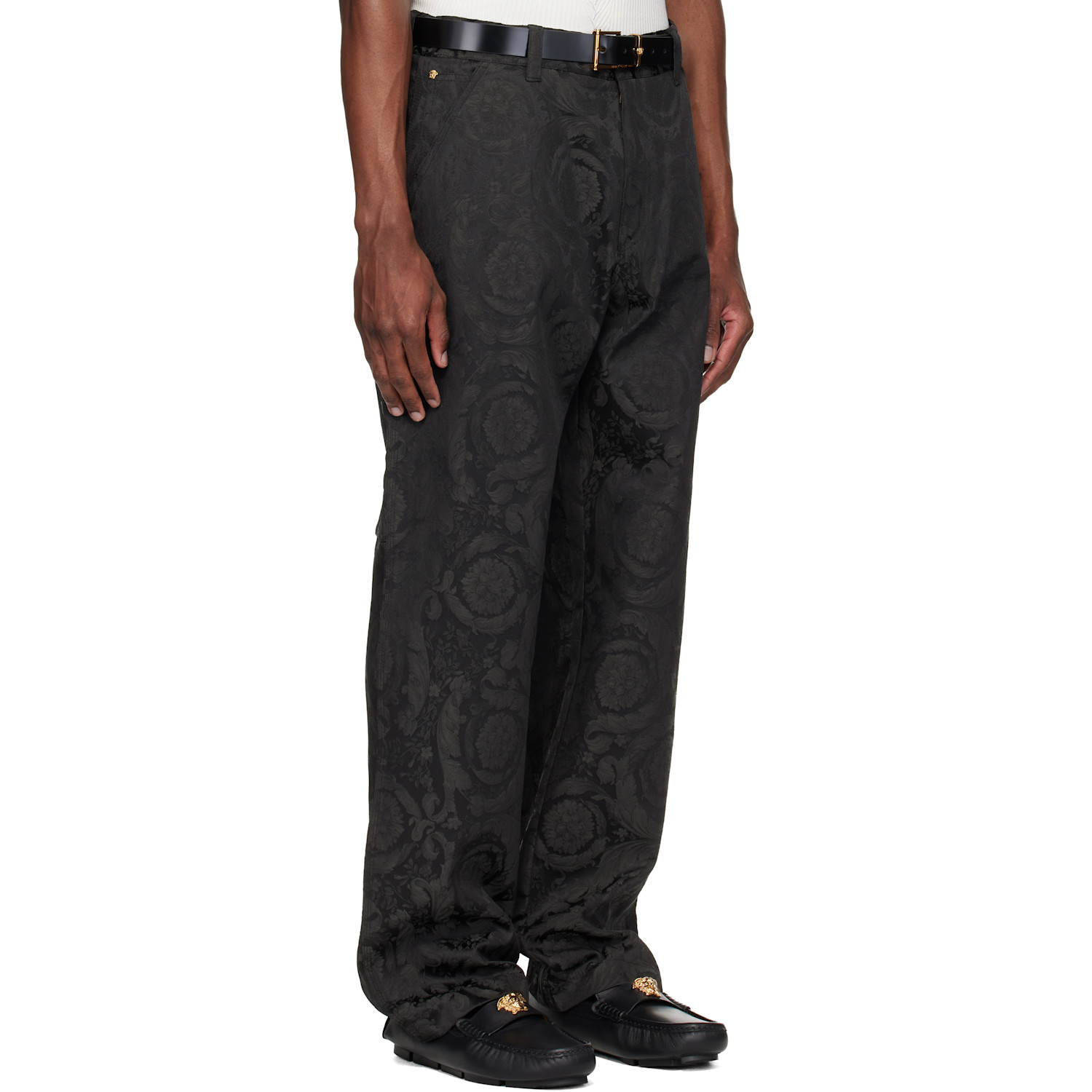 Versace Black Jacquard Cotton Carpenter Trousers 