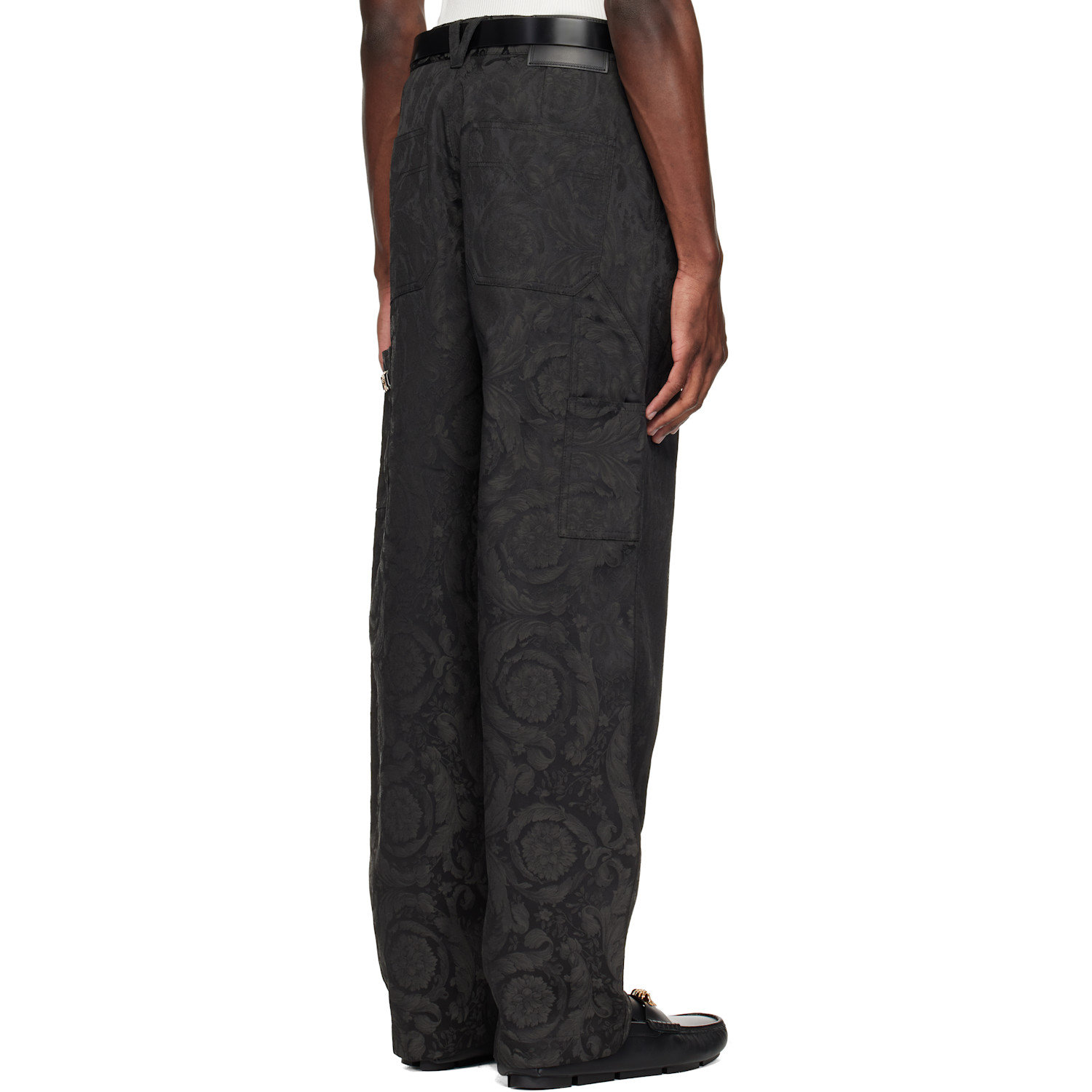  Versace Black Jacquard Cotton Carpenter Trousers 