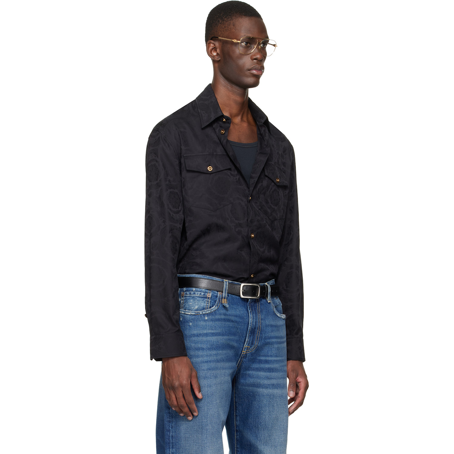  Versace Black Jacquard Cotton-poplin Shirt 