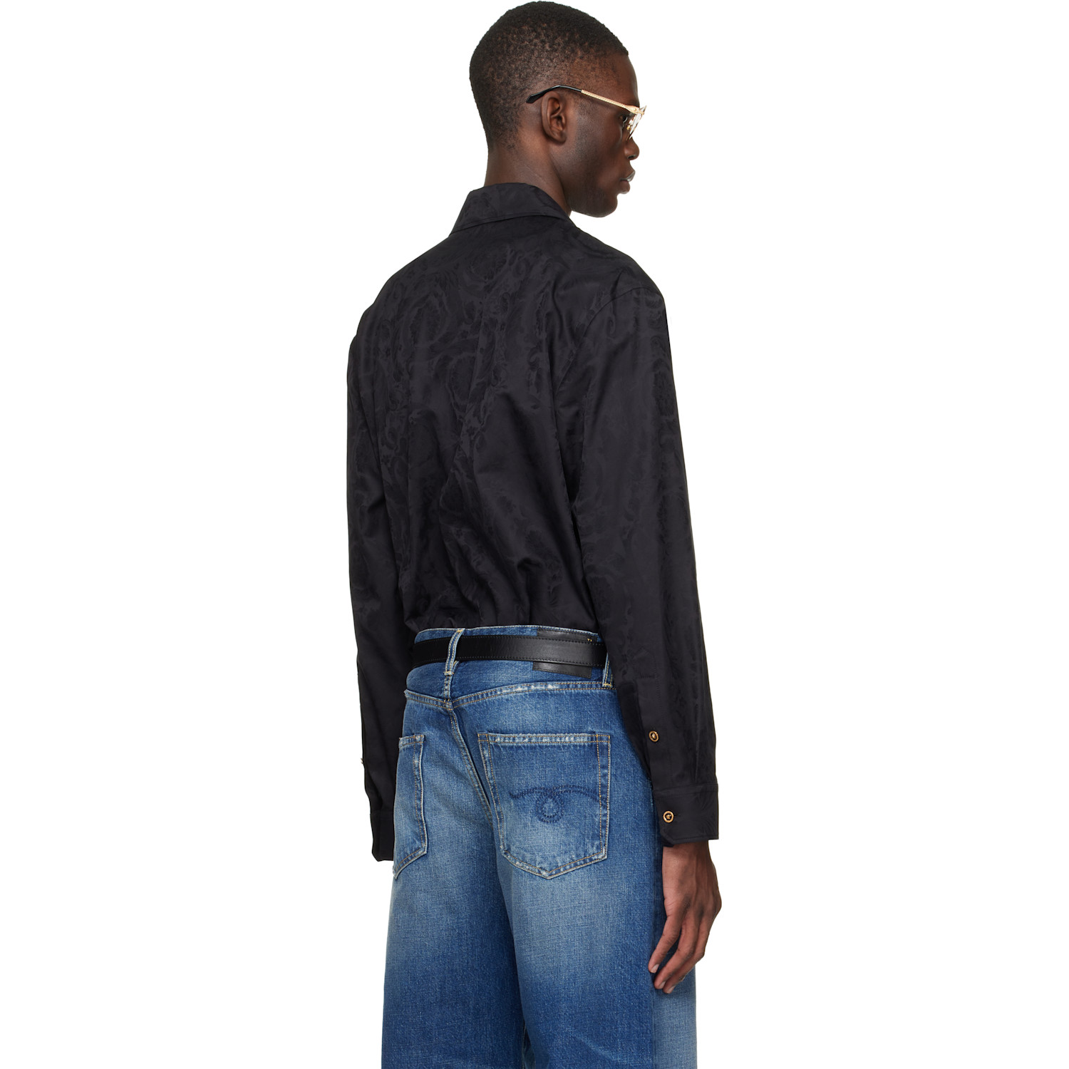  Versace Black Jacquard Cotton-poplin Shirt 