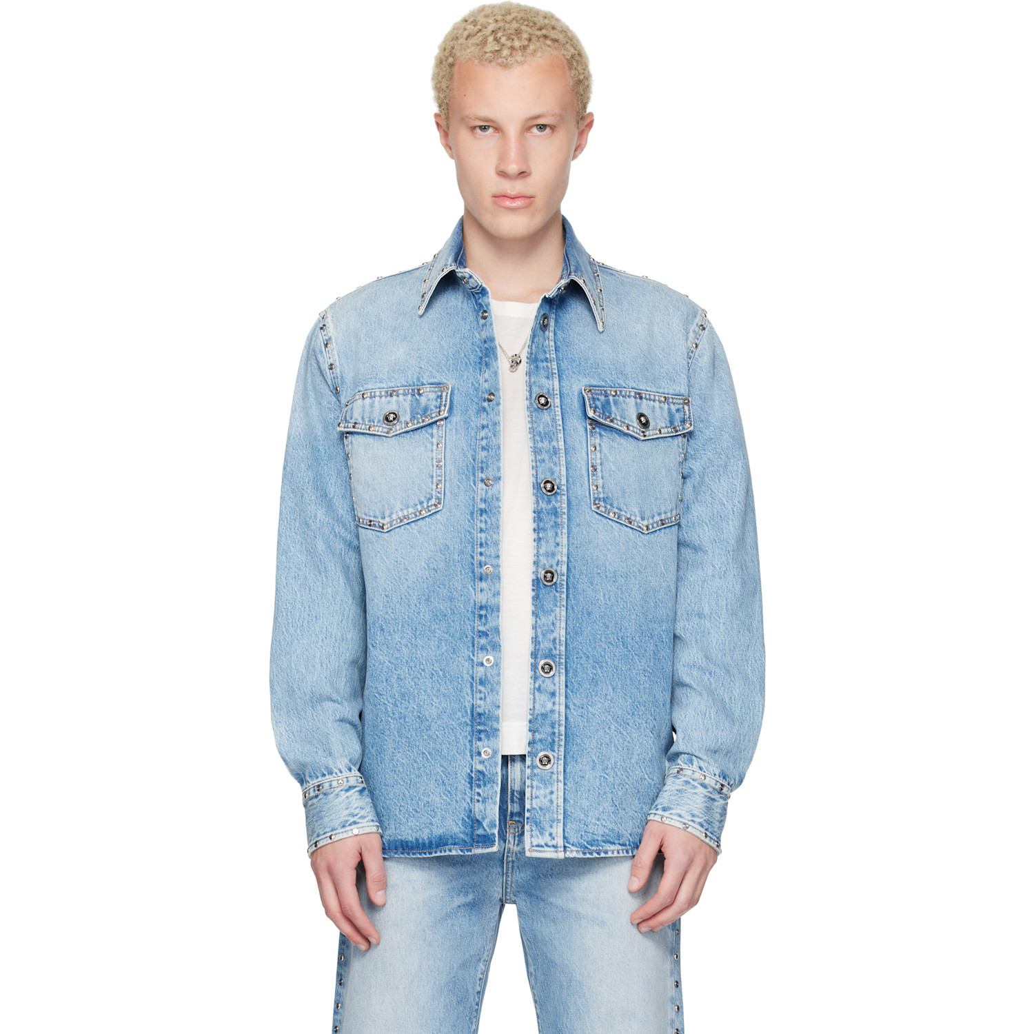 Versace Blue Studded Denim Shirt