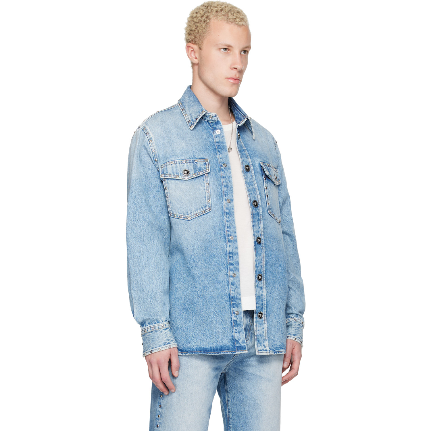  Versace Blue Studded Denim Shirt 