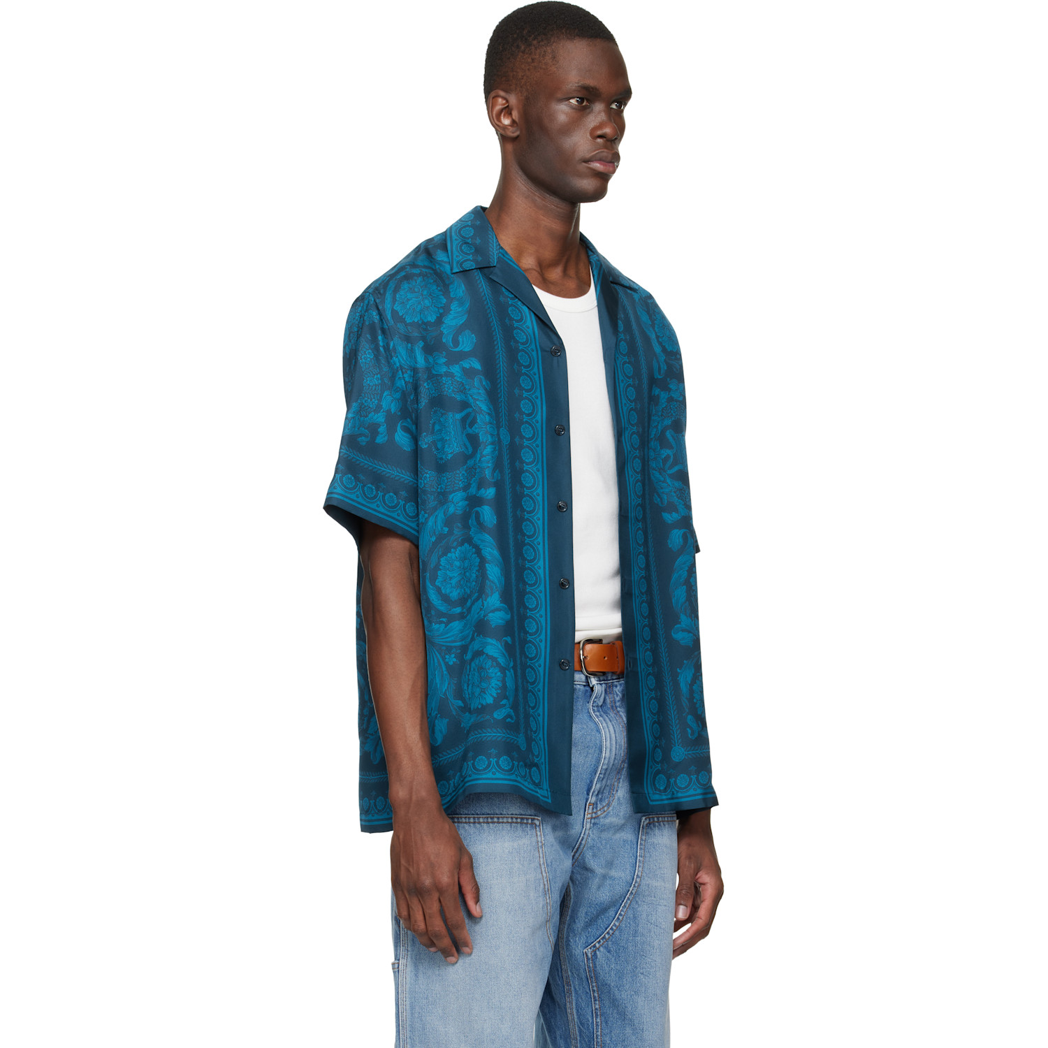  Versace Blue Barocco Silk Shirt 