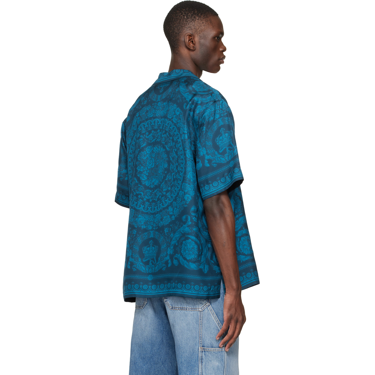  Versace Blue Barocco Silk Shirt 