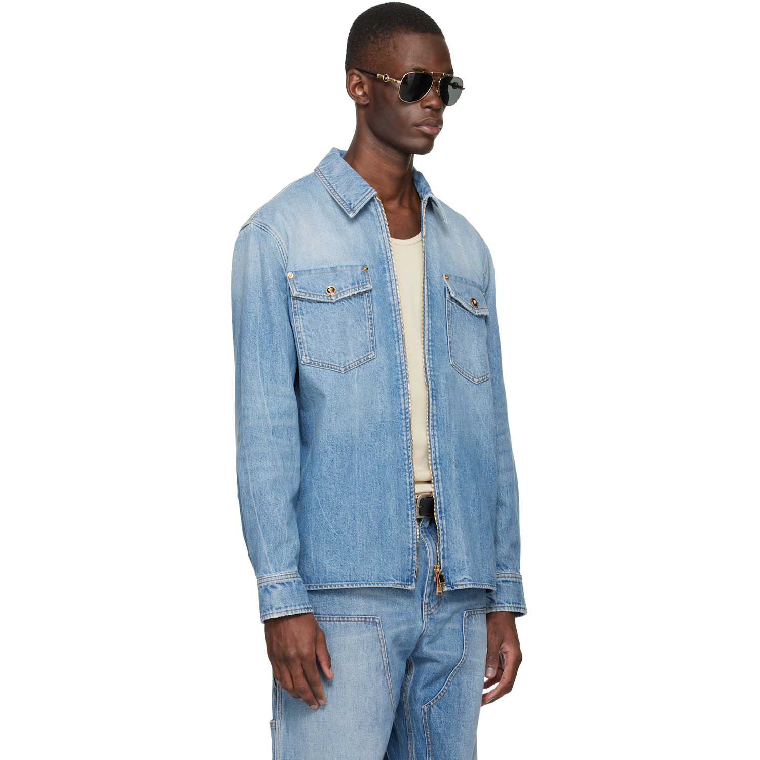  Versace Blue Denim Zip Overshirt 