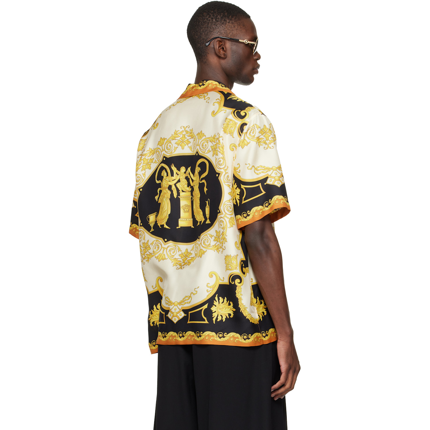  Versace Yellow & Black Printed Silk Twill Regular Shirt 