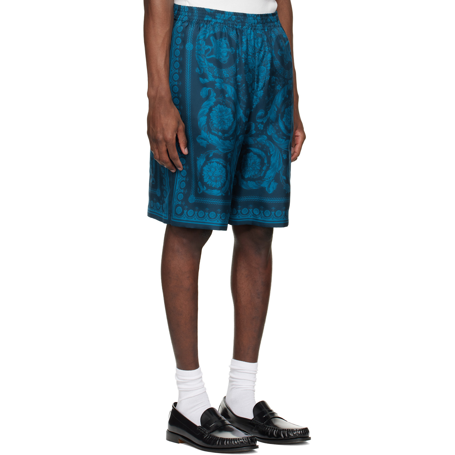  Versace Blue Barocco Silk Shorts 