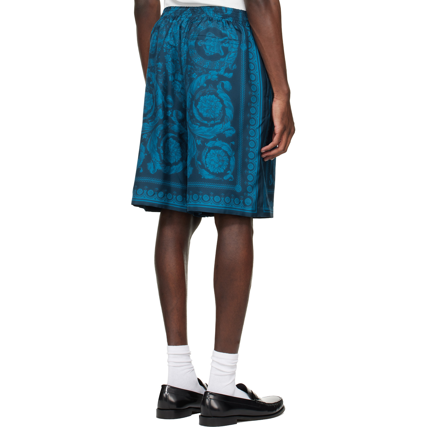  Versace Blue Barocco Silk Shorts 