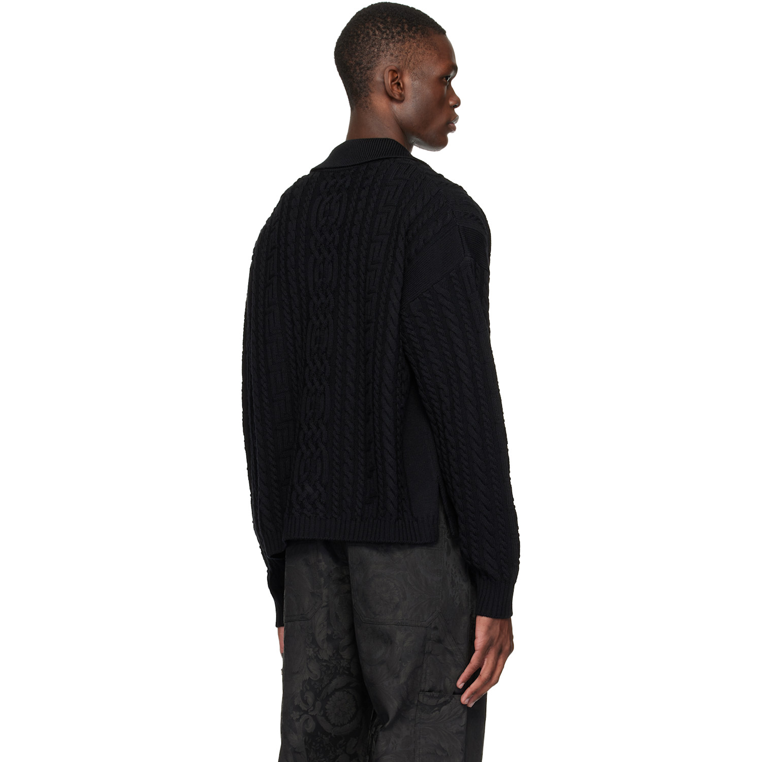  Versace Black Mixed-stitch Wool Knit Cardigan 