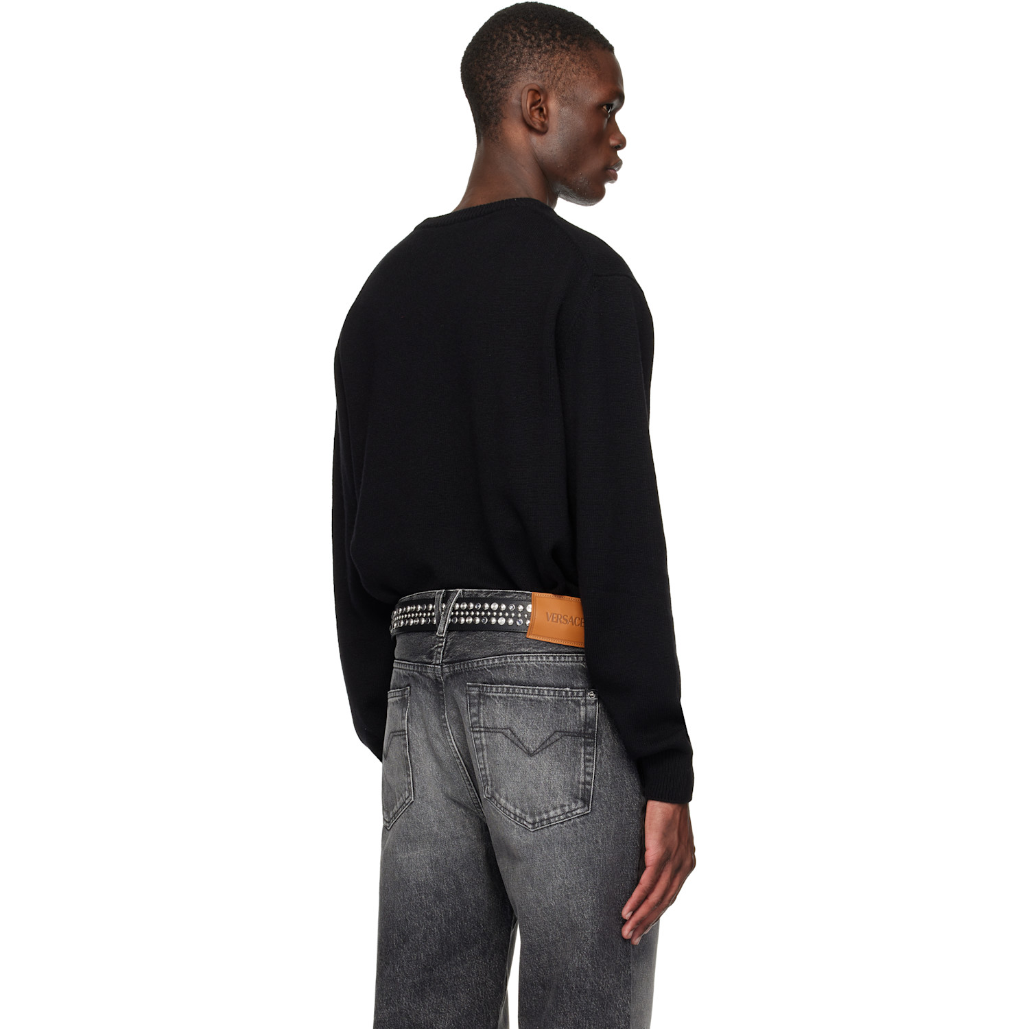  Versace Black Intarsia Cashmere Knit Sweater 