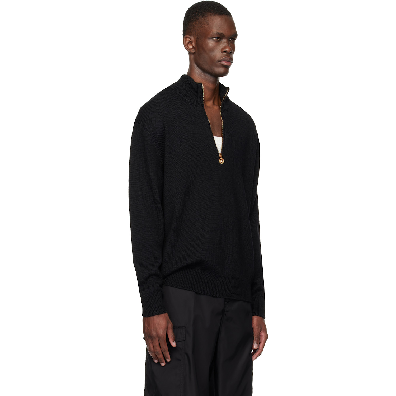  Versace Black Wool-blend Half-zip Knit Sweater 
