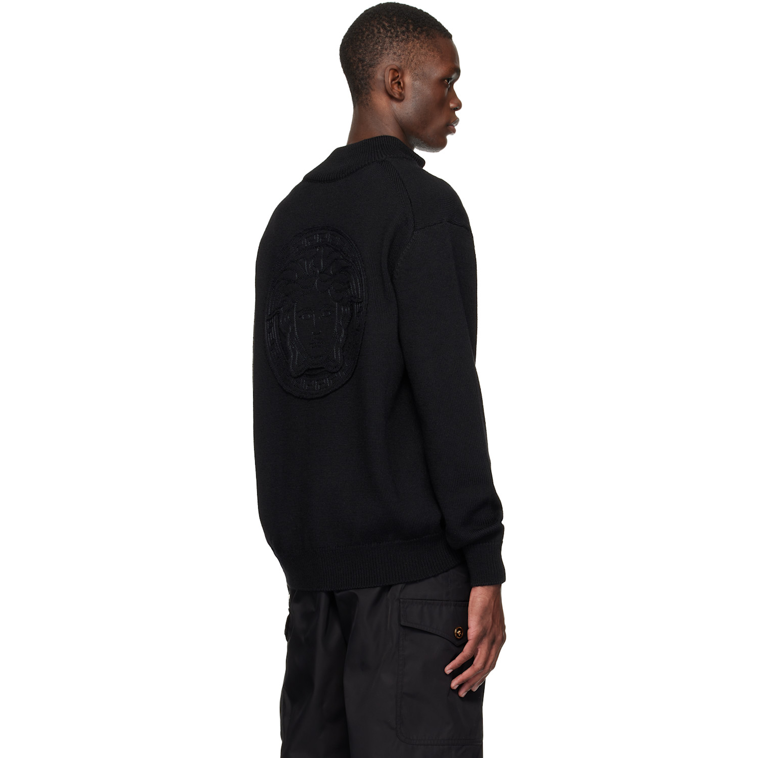  Versace Black Wool-blend Half-zip Knit Sweater 
