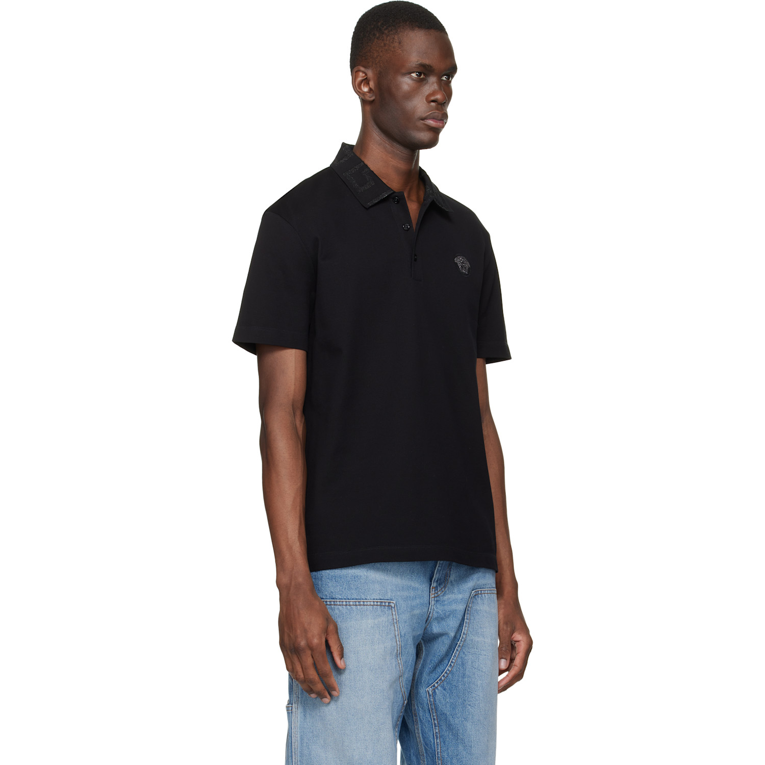  Versace Black Embroidered Cotton Piqué Polo 
