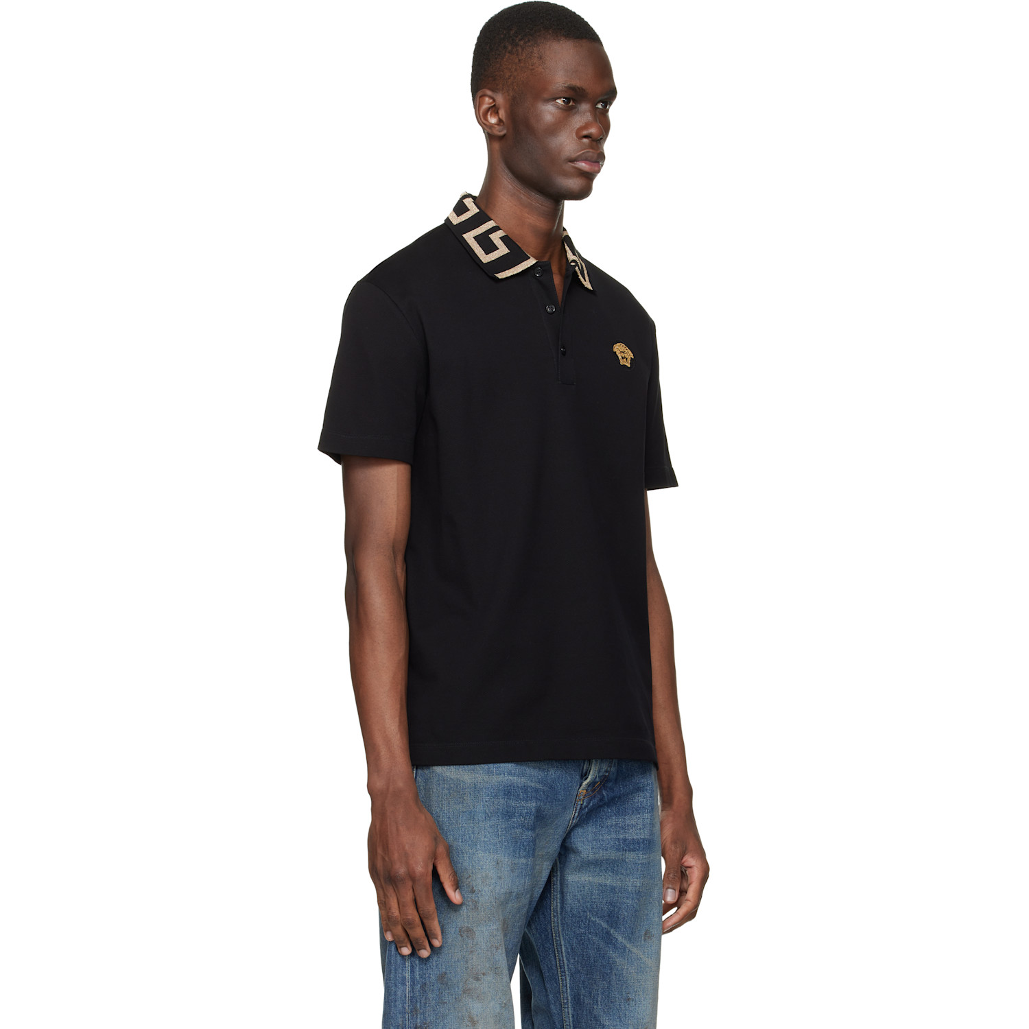  Versace Black Embroidered Cotton Piqué Polo 