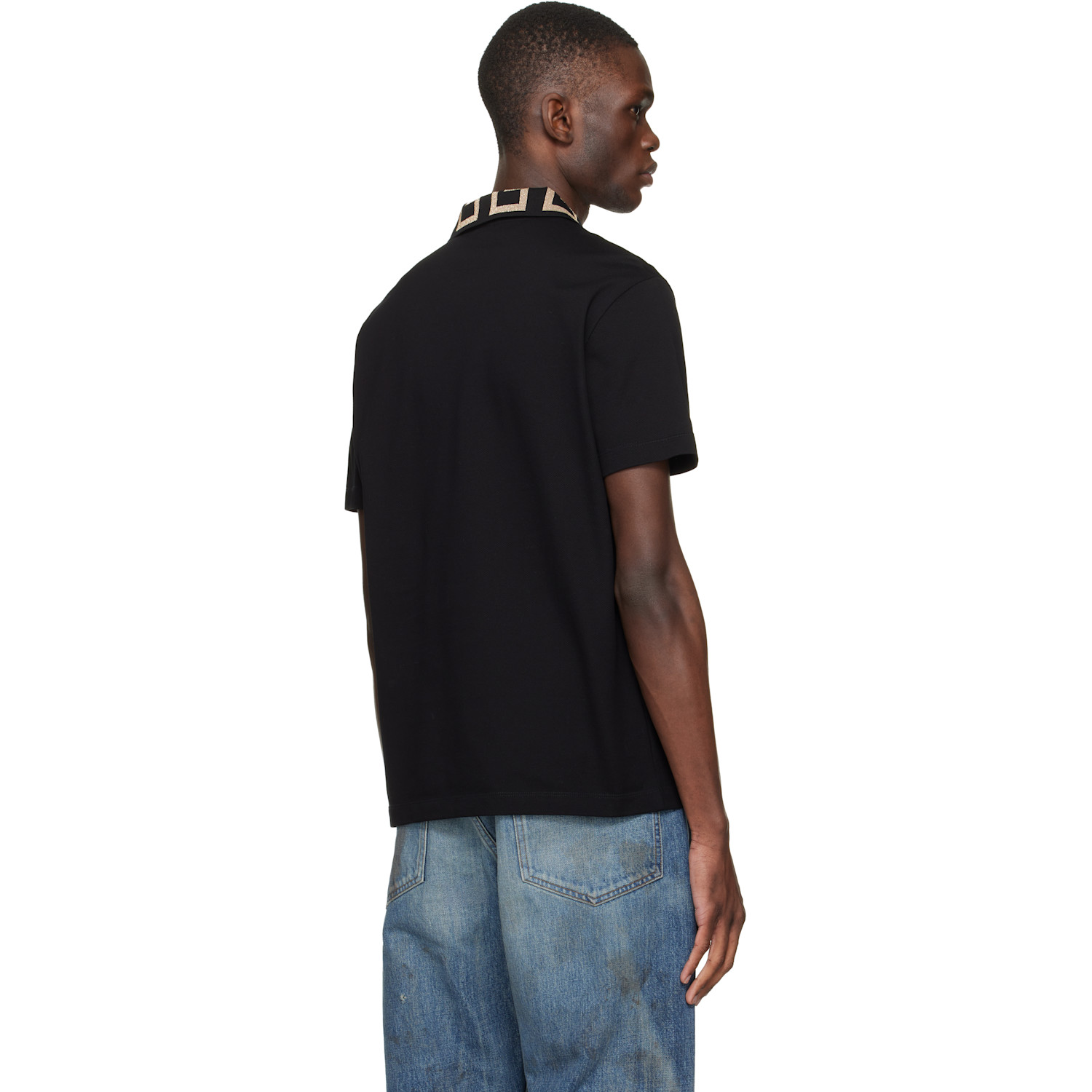  Versace Black Embroidered Cotton Piqué Polo 