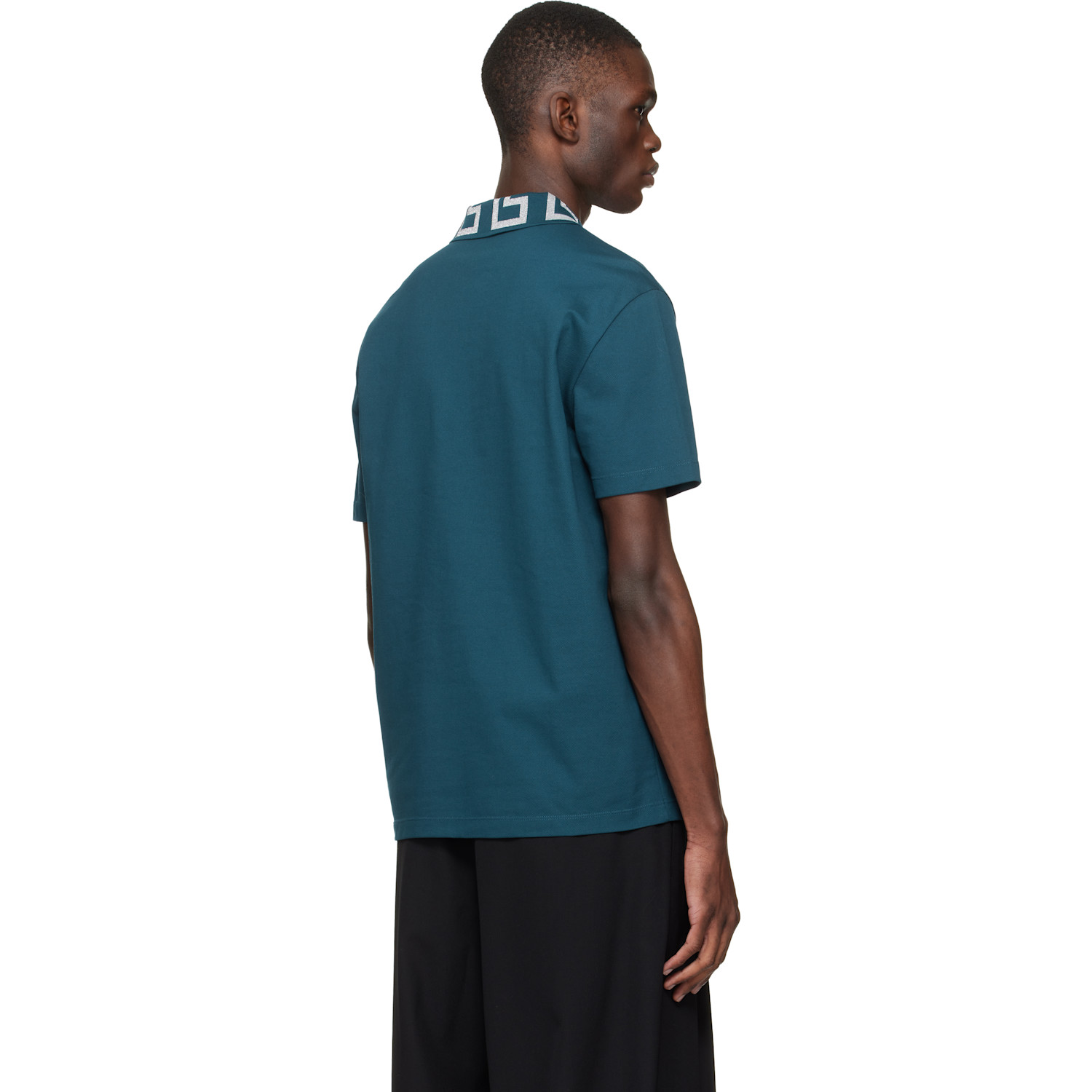  Versace Blue Embroidered Cotton Piqué Polo 