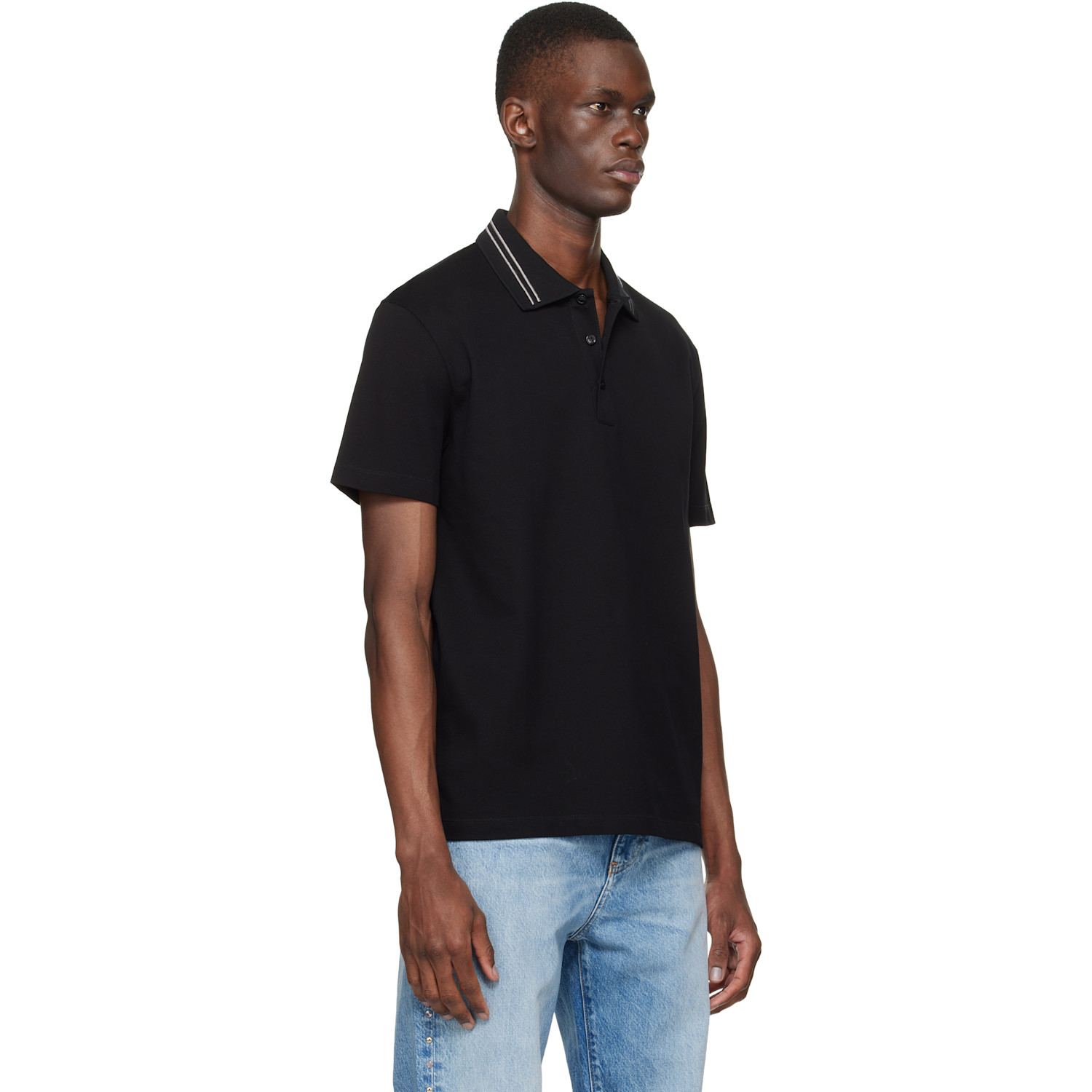  Versace Black Embroidered Cotton Piqué Polo 