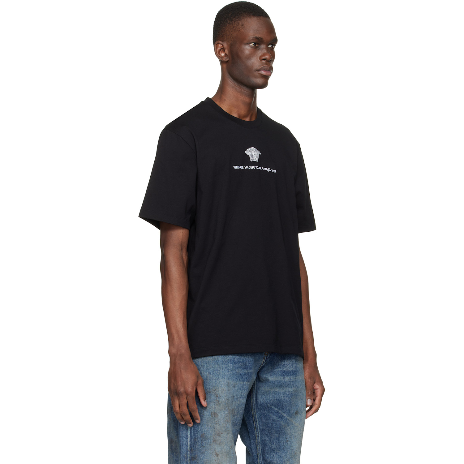  Versace Black Embroidered Cotton-jersey T-shirt 