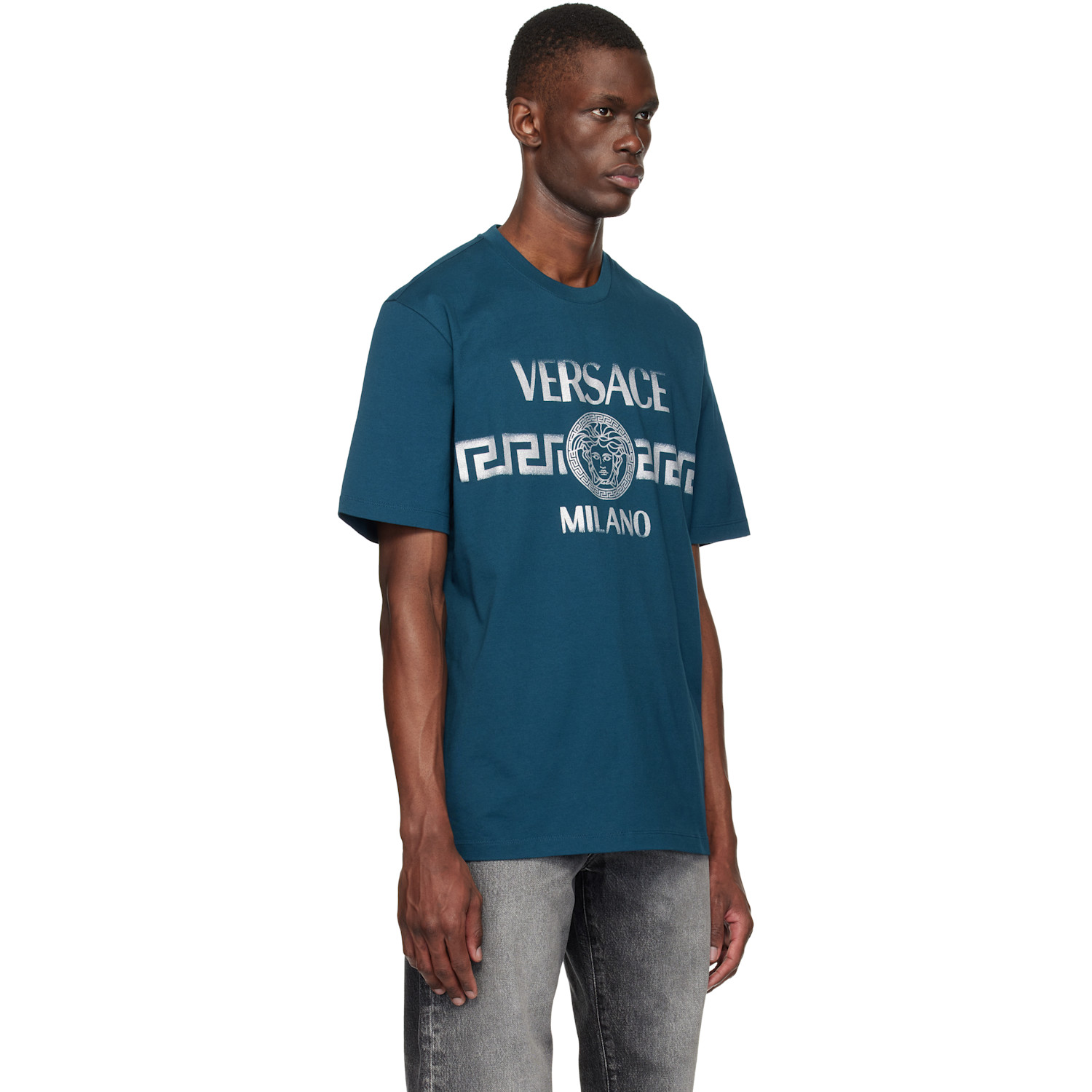 Versace Navy Printed Cotton-jersey Regular T-shirt 