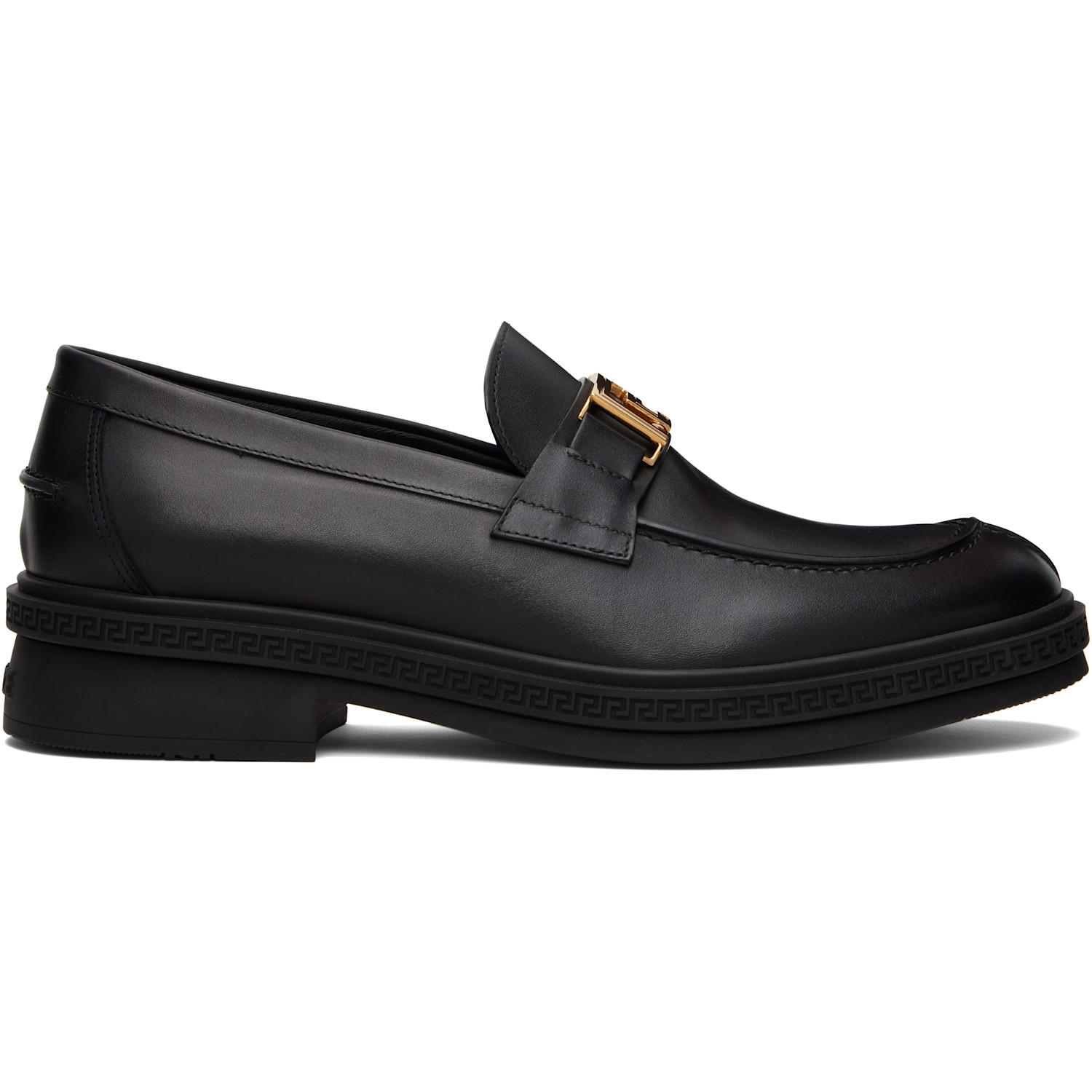 Versace Black Greca Leather Loafers