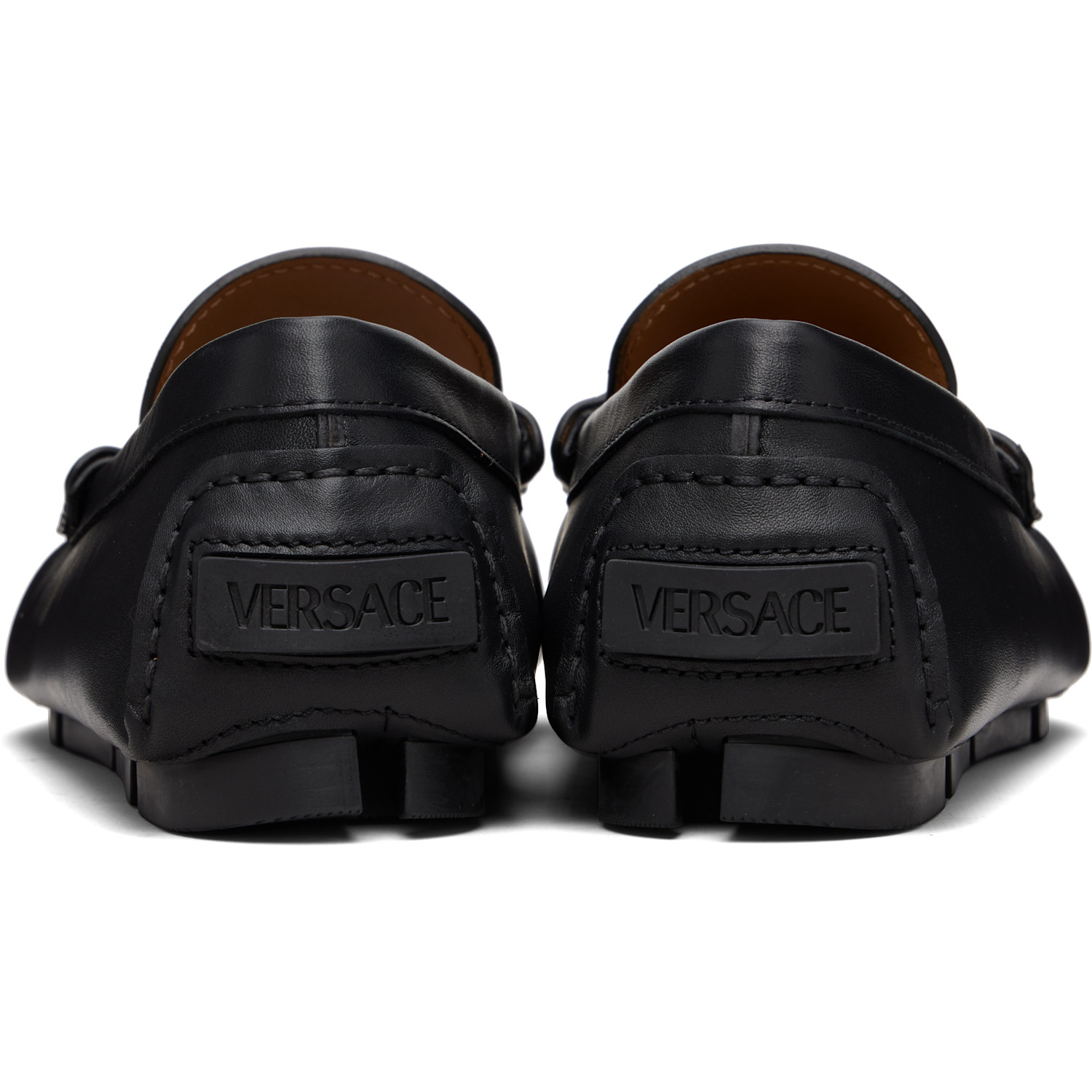  Versace Black 'la Medusa' Leather Driver Loafers 