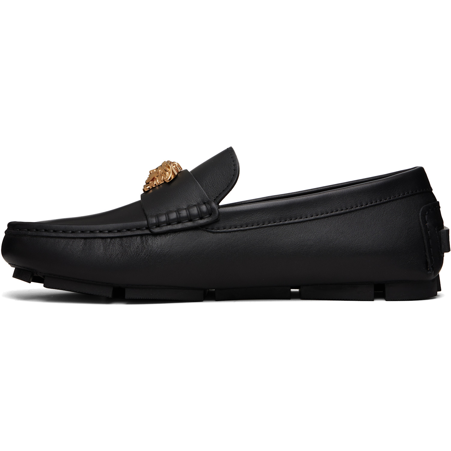  Versace Black 'la Medusa' Leather Driver Loafers 