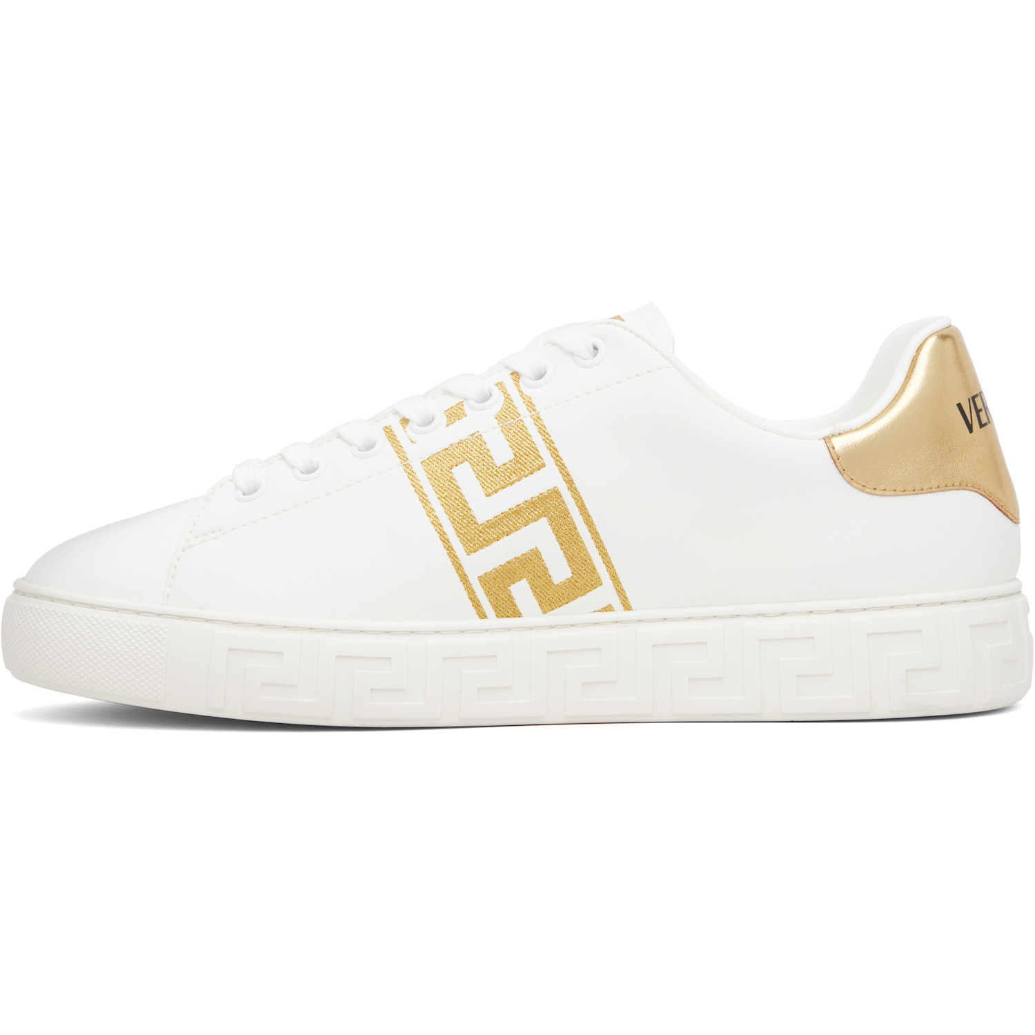  Versace White Greca Embroidered Nylon Faux-leather Sneakers 
