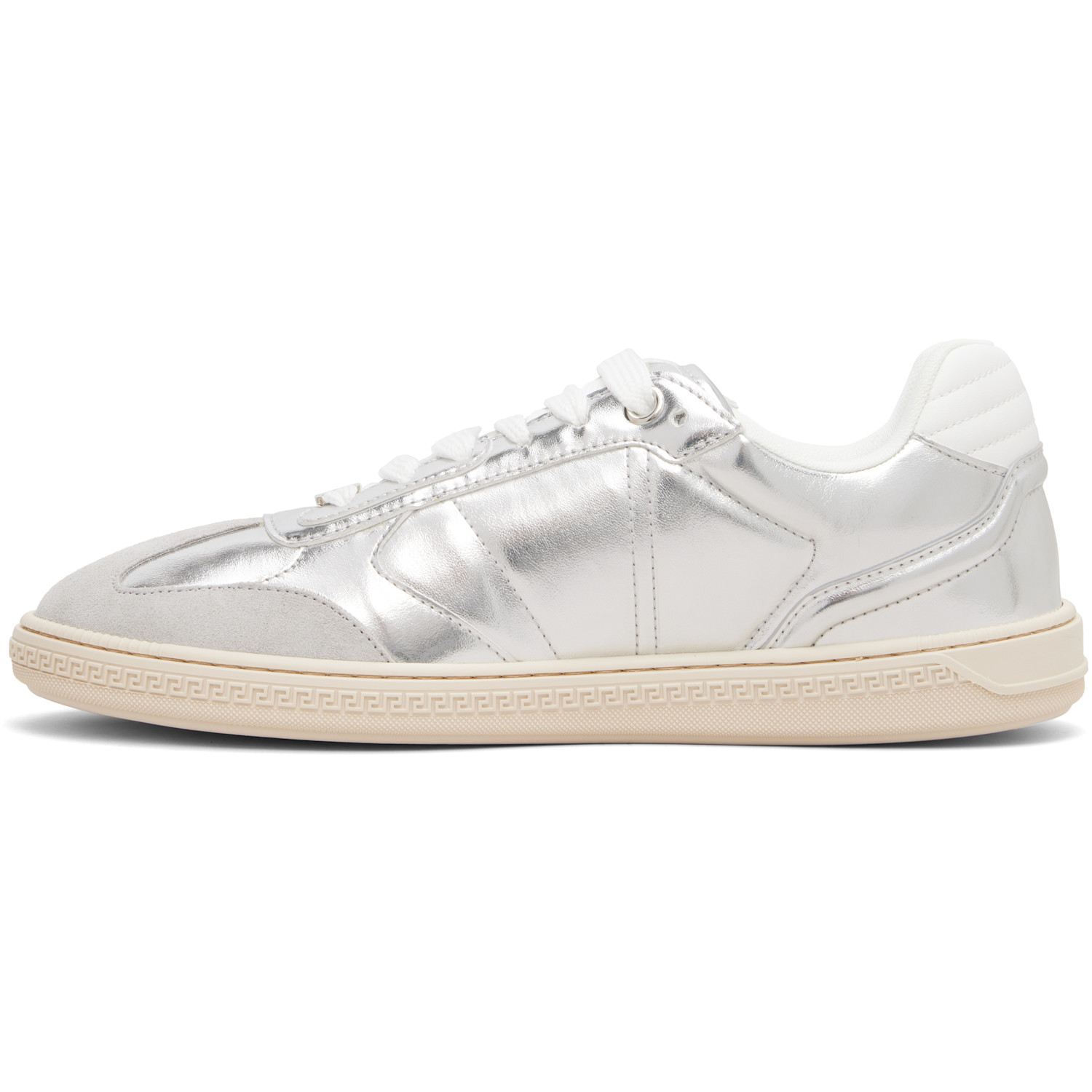  Versace Silver Greca Court Metallic Faux-leather Sneakers 