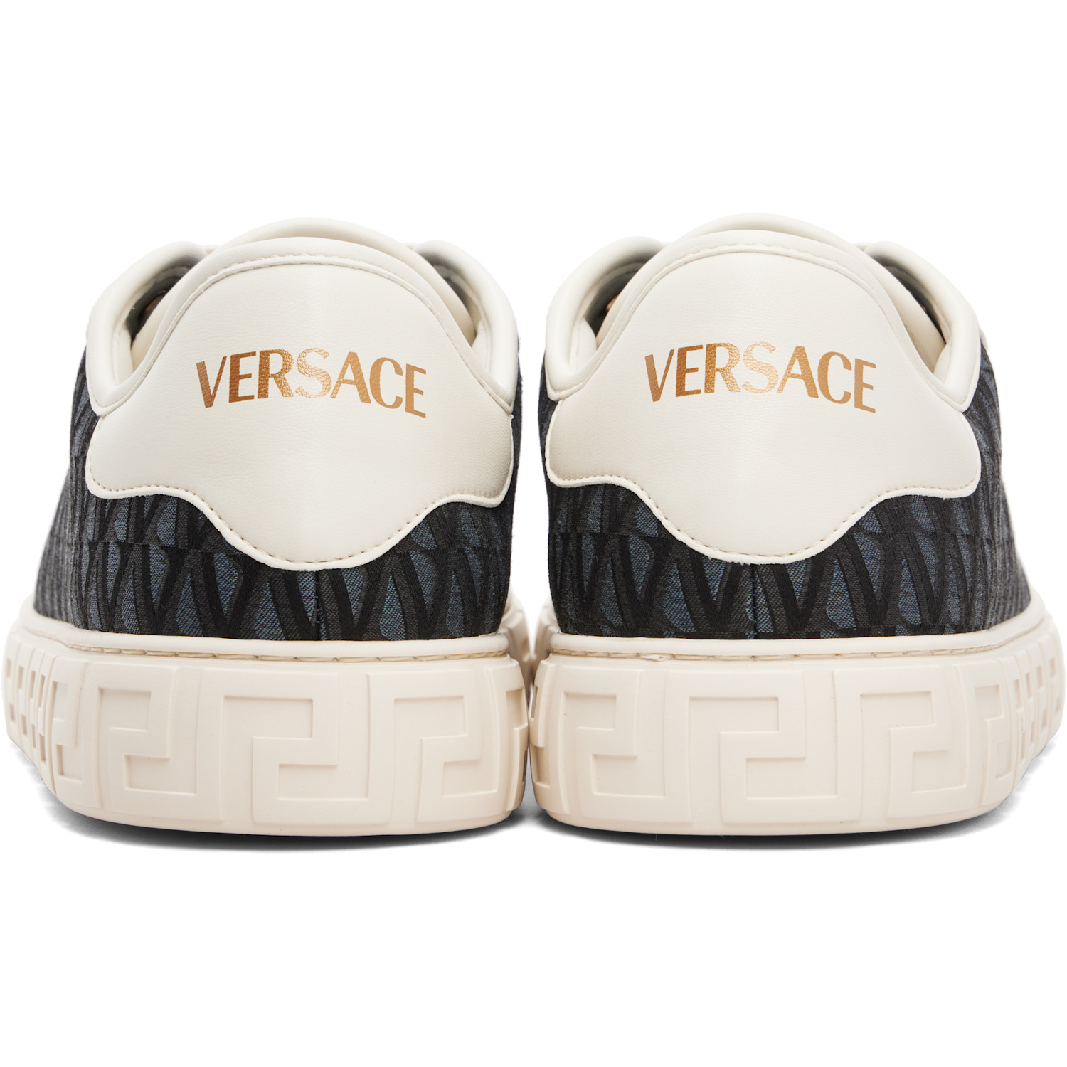  Versace Navy & Black Greca Jacquard Canvas Sneakers 