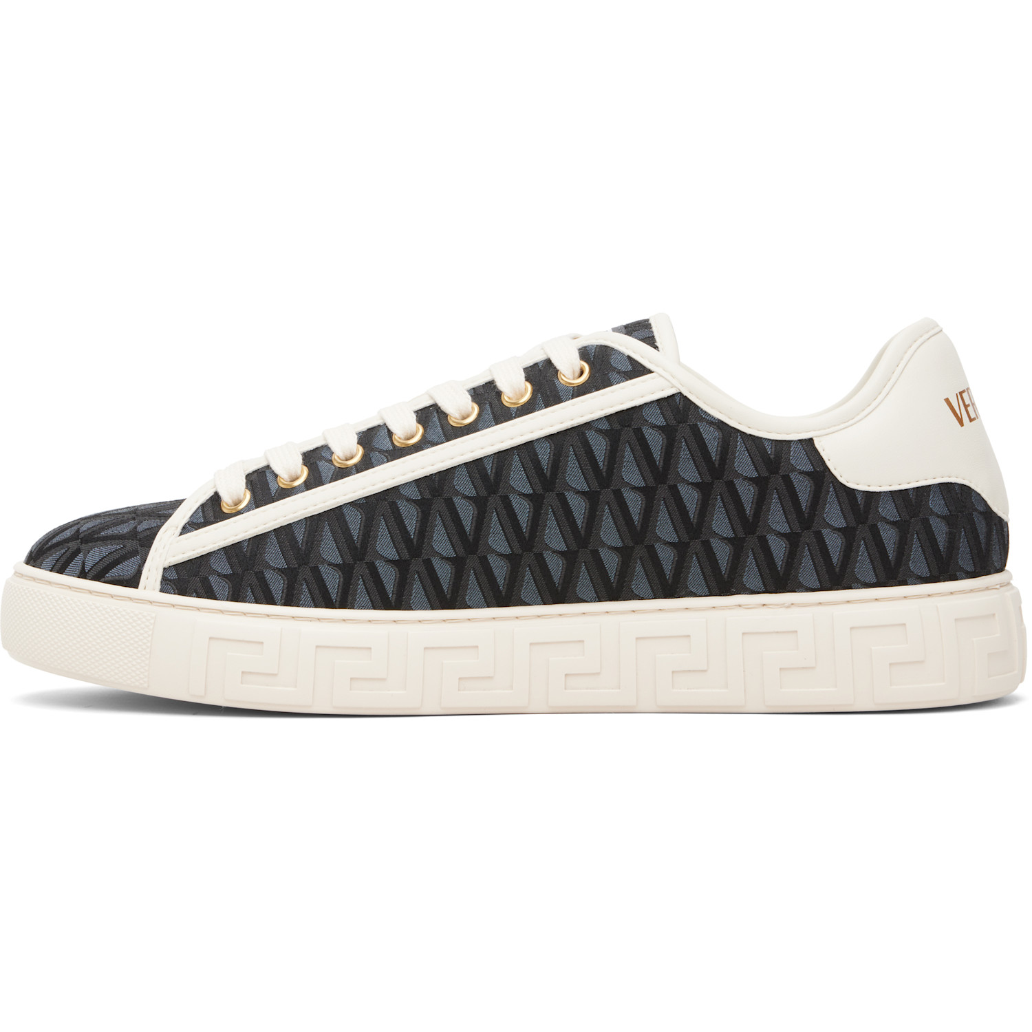  Versace Navy & Black Greca Jacquard Canvas Sneakers 