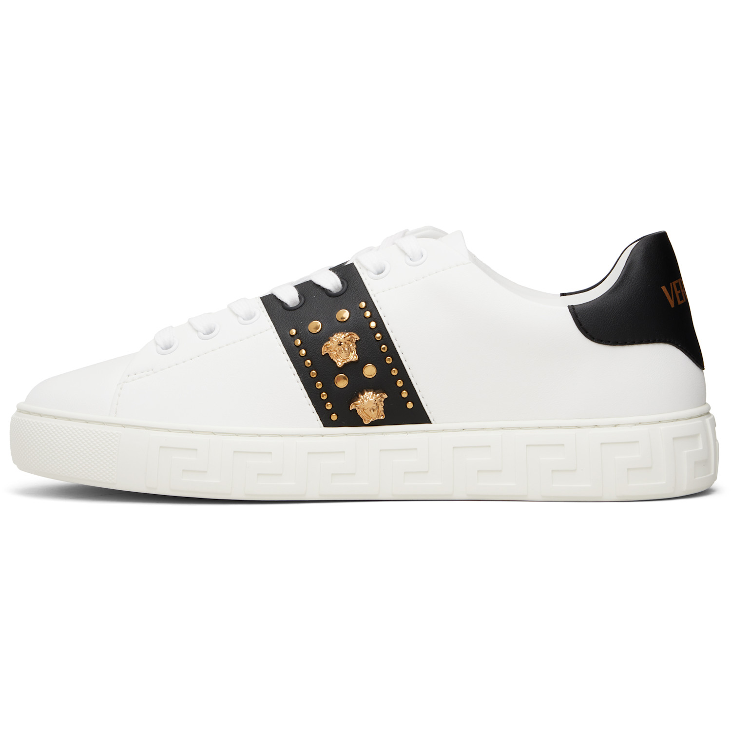  Versace White Greca Embellished Nylon Faux-leather Sneakers 