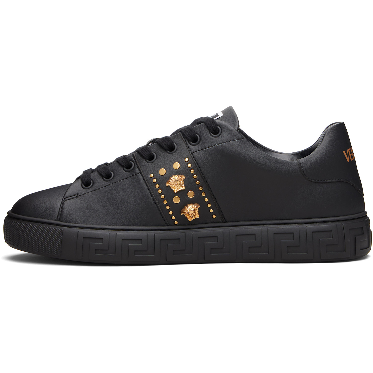  Versace Black Greca Embellished Nylon Faux-leather Sneakers 