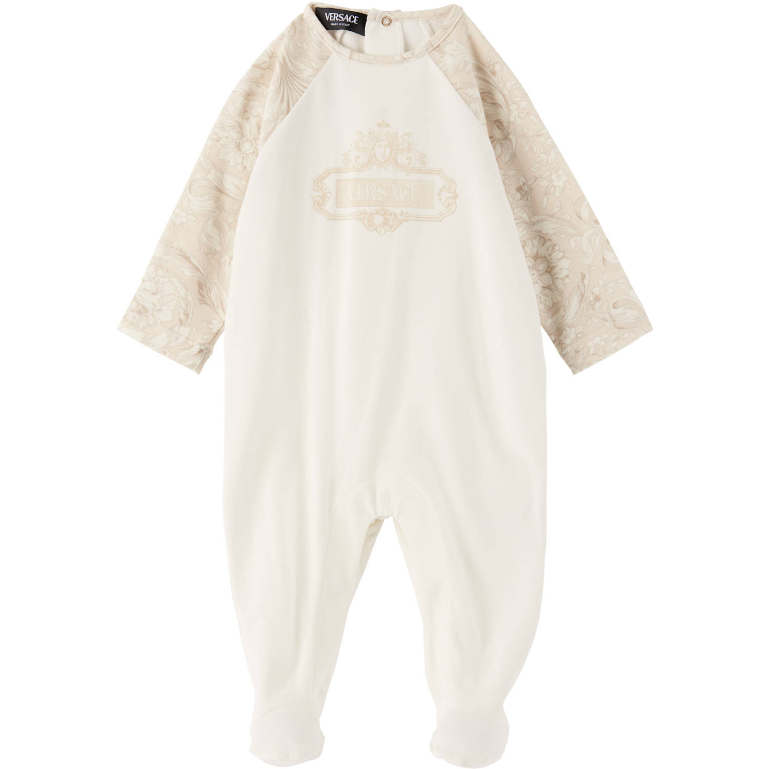  Versace Baby White Printed Cotton-jersey Jumpsuit & Bib Set 