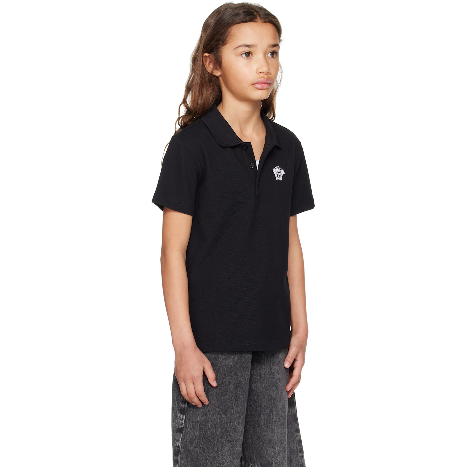  Versace Kids Black Embroidered Cotton-piqué Polo 