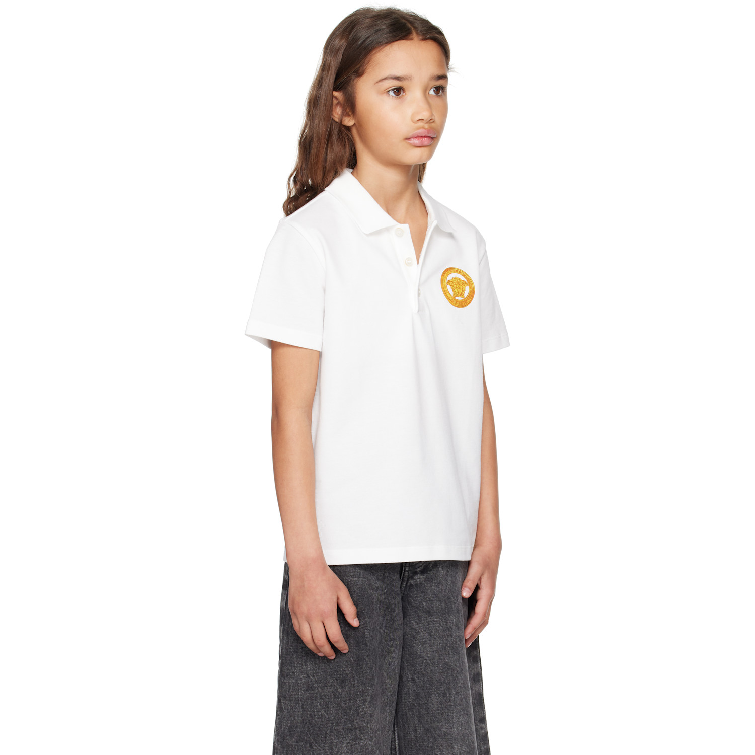  Versace Kids White Printed Cotton-piqué Polo 