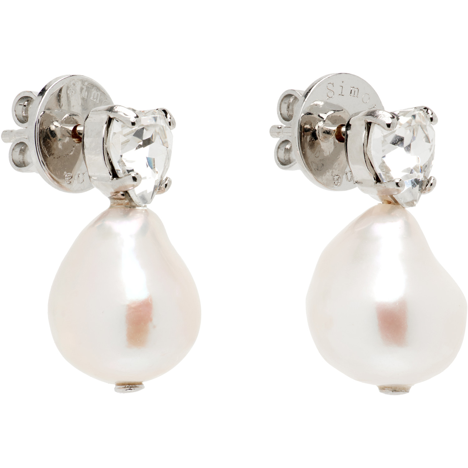  Simone Rocha Faux-pearl Heart Crystal Stud Earrings 