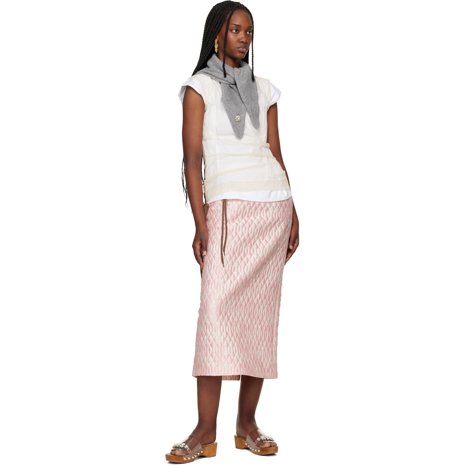  Simone Rocha Gray Embellished Cashmere Neckerchief Scarf 