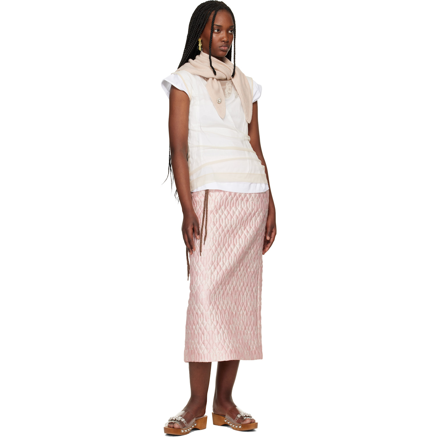  Simone Rocha Pink Embellished Cashmere Neckerchief Scarf 