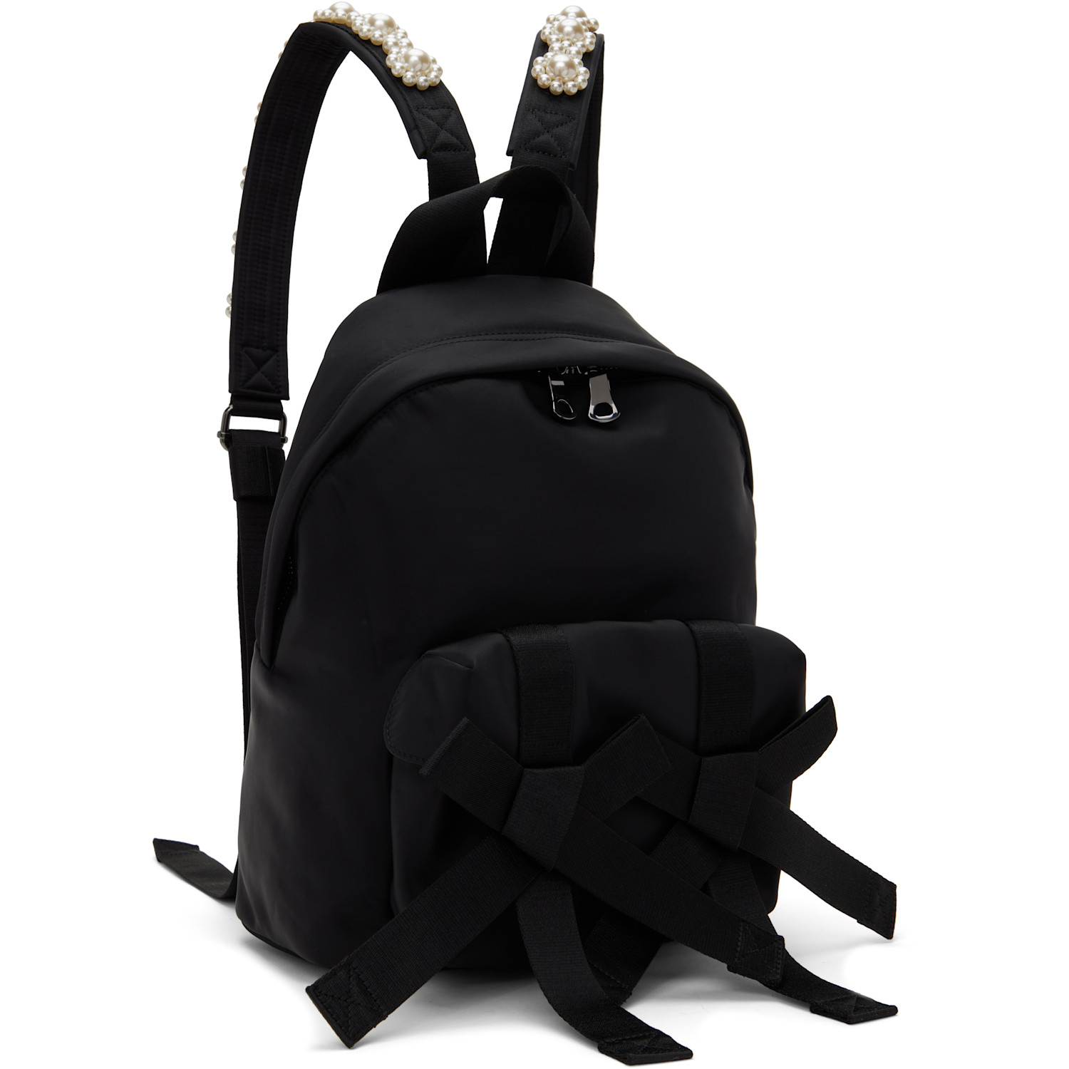  Simone Rocha Black Beaded Utility Bow Backpack 