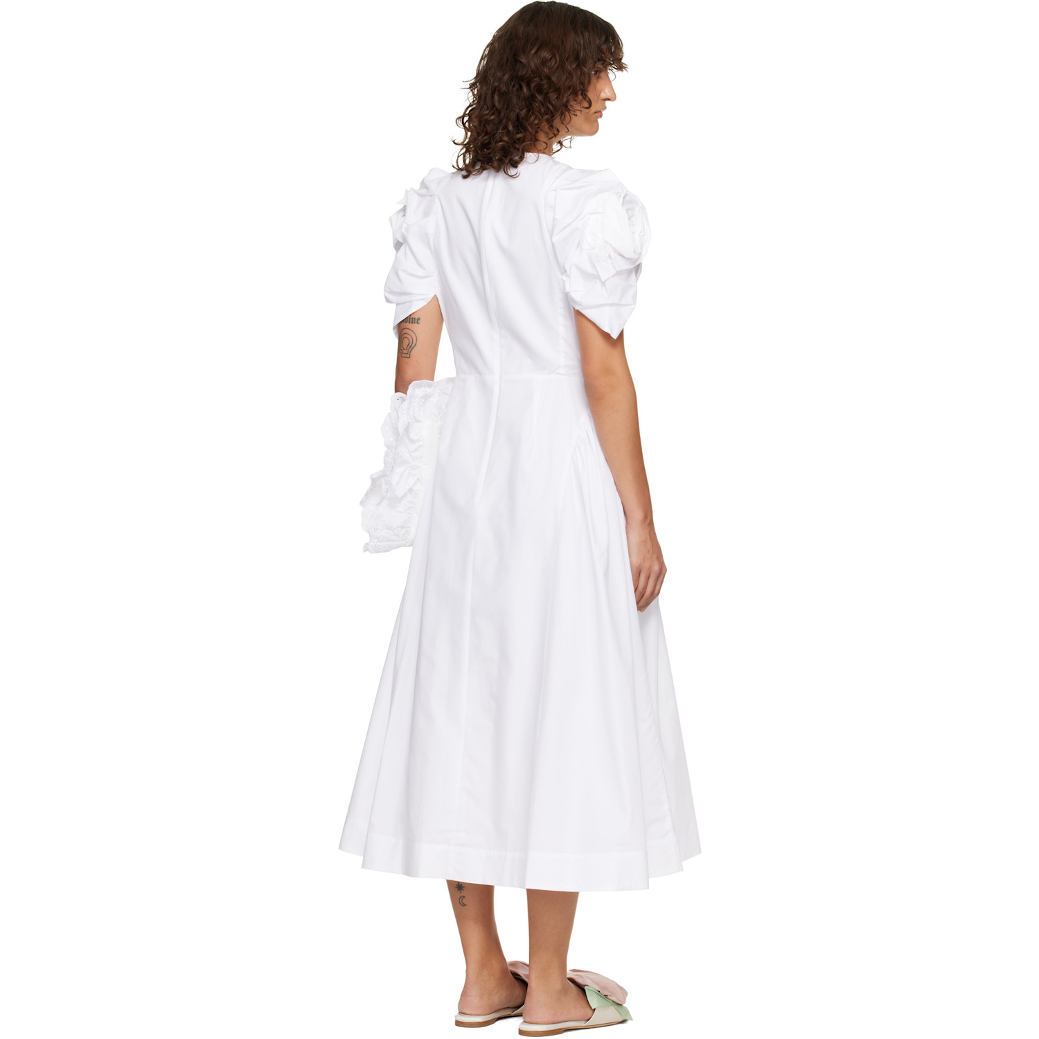  Simone Rocha White Rose Puff Sleeve Hip Midi Dress 