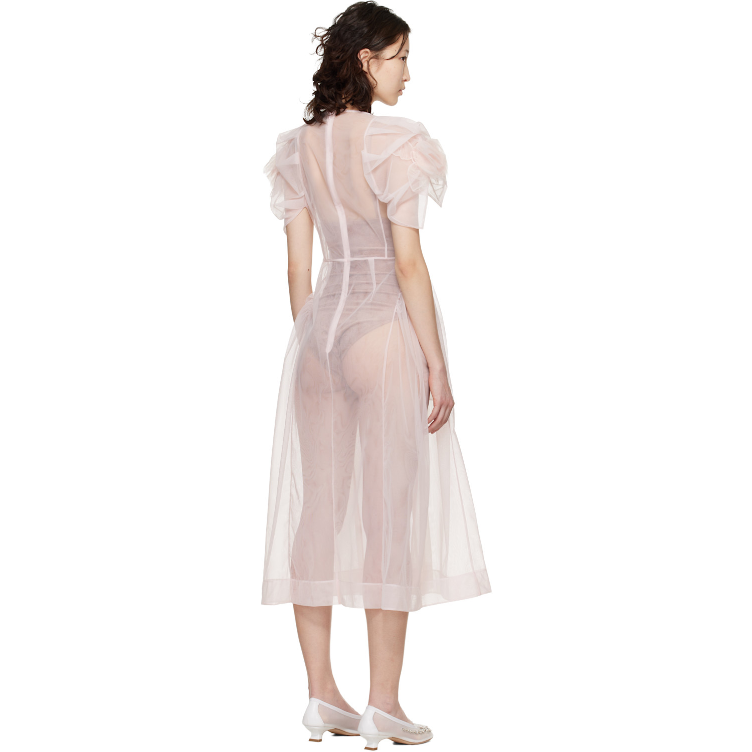  Simone Rocha Pink Rose Puff Sleeve Hip Midi Dress 