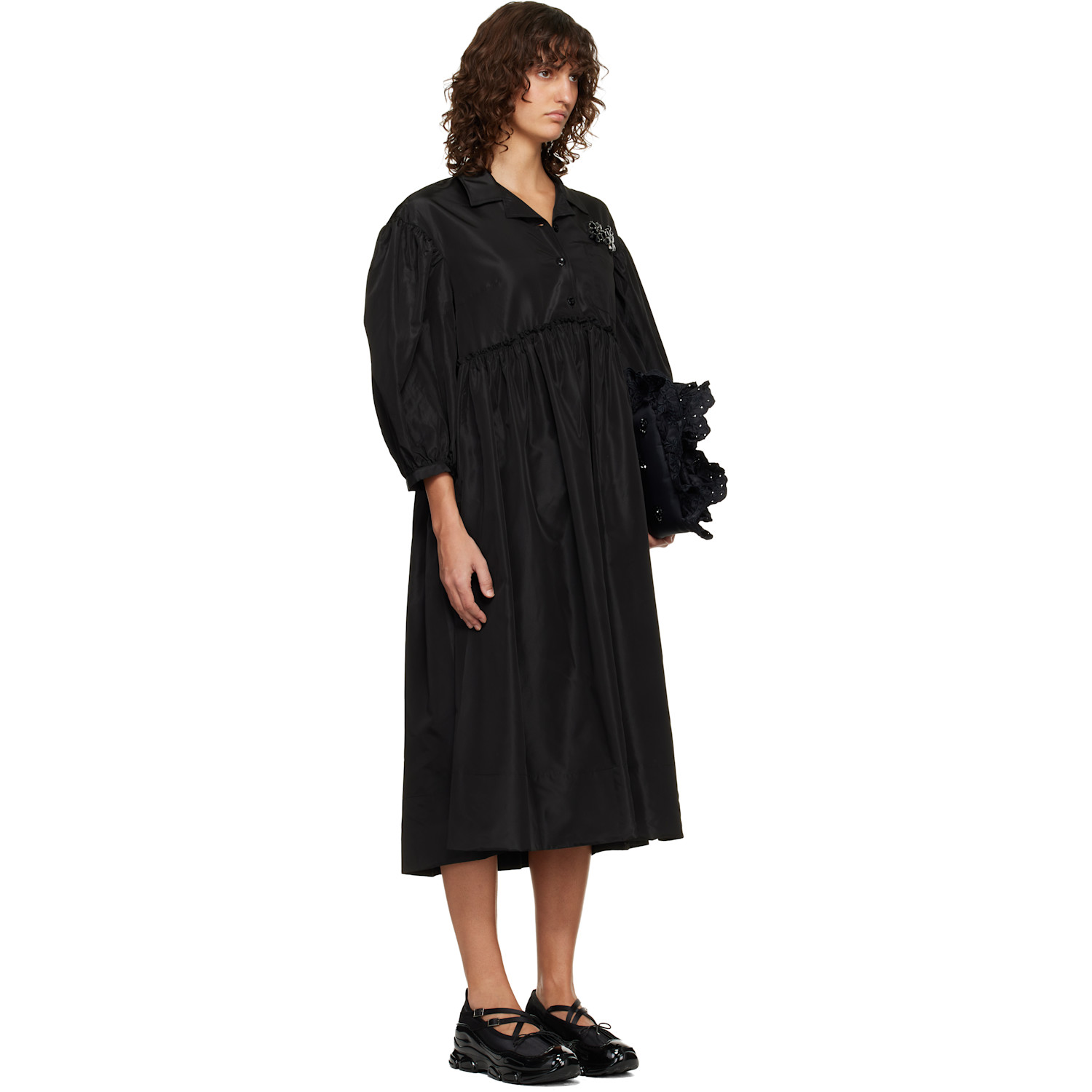  Simone Rocha Black Embellished Signature Smock Shirt Midi Dress 