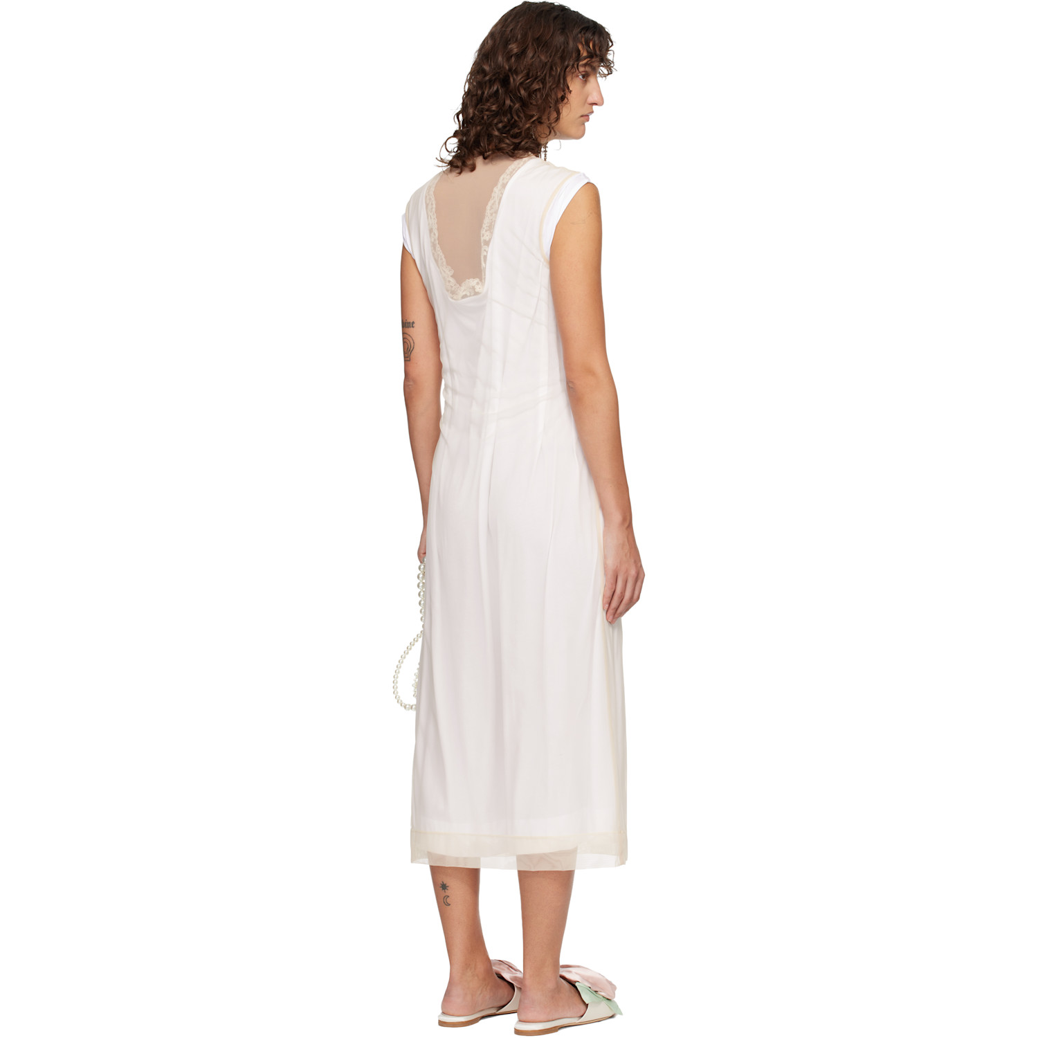  Simone Rocha White & Beige Layered Liquid Lace Trim Midi Dress 