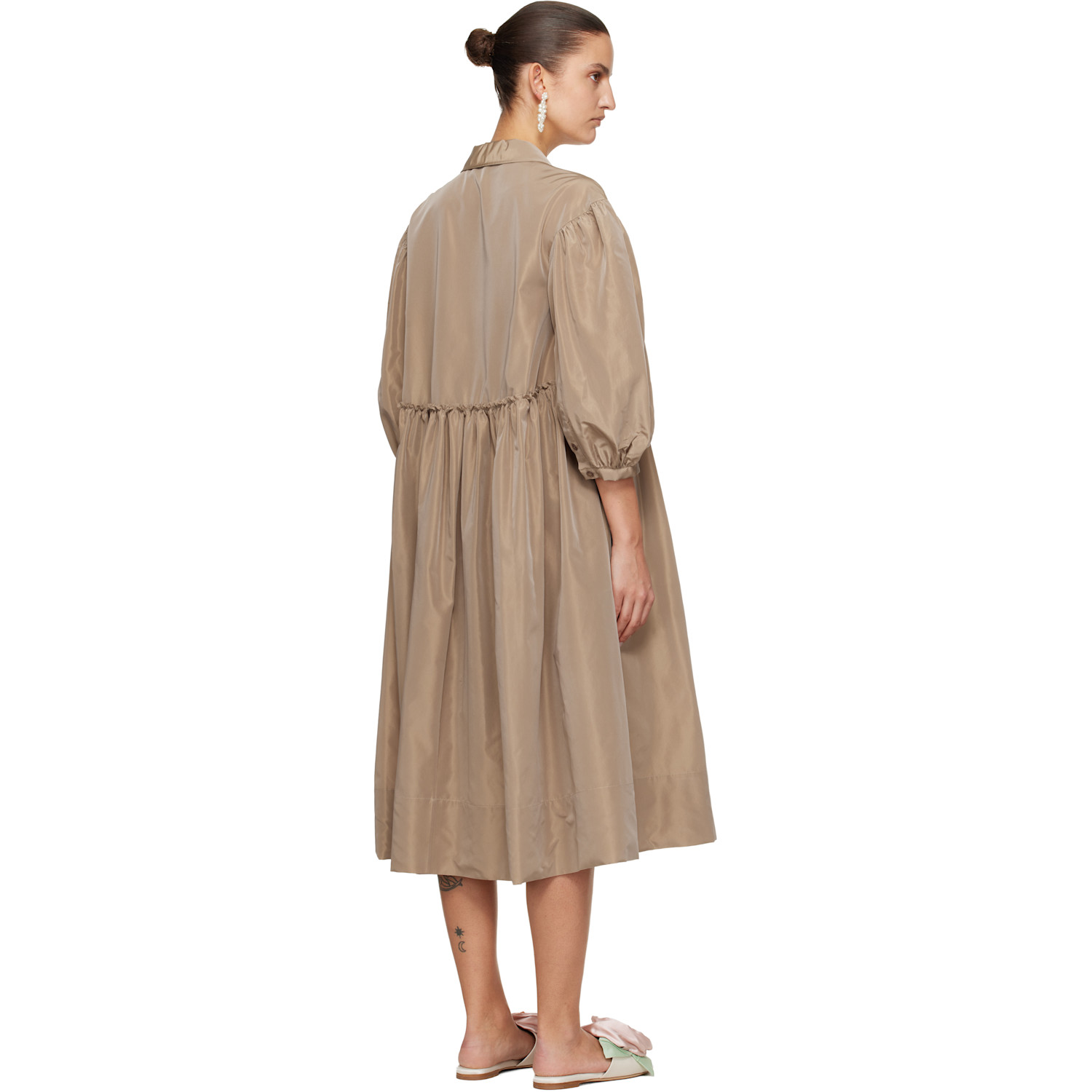  Simone Rocha Tan Embellished Signature Smock Shirt Midi Dress 