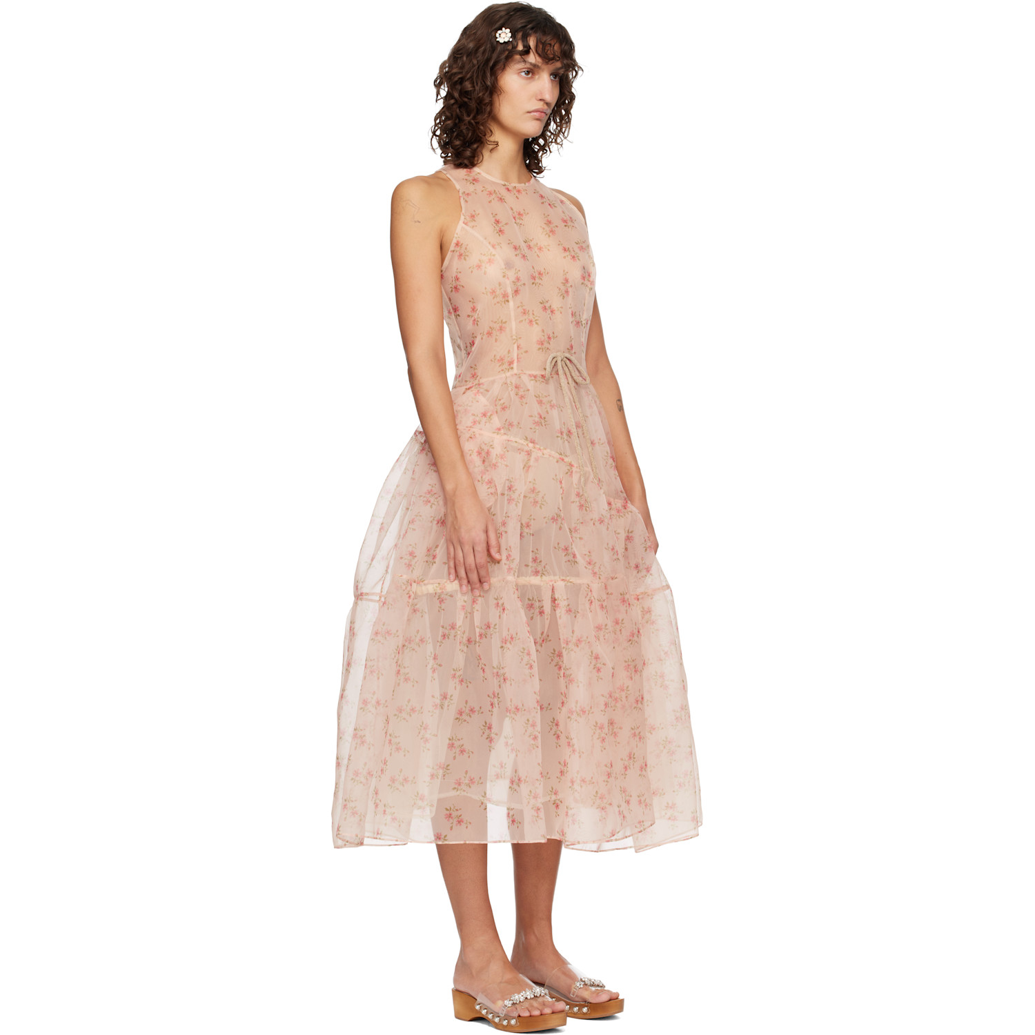  Simone Rocha Pink Tapered Back Hoop Flounce Maxi Dress 