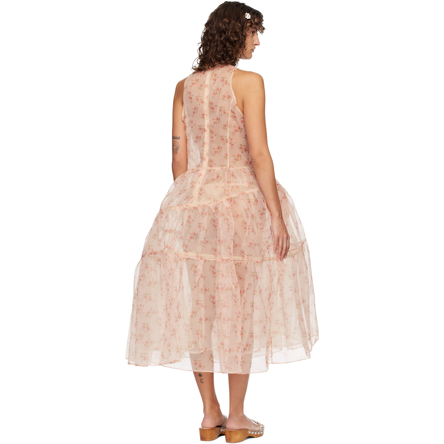  Simone Rocha Pink Tapered Back Hoop Flounce Maxi Dress 