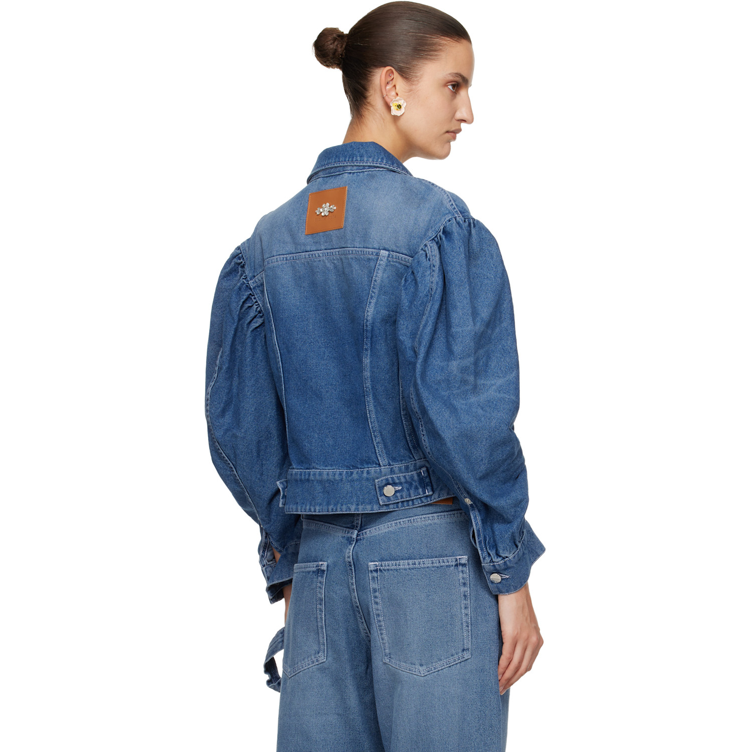  Simone Rocha Blue Embellished Sculpted Draped Sleeve Denim Jacket 