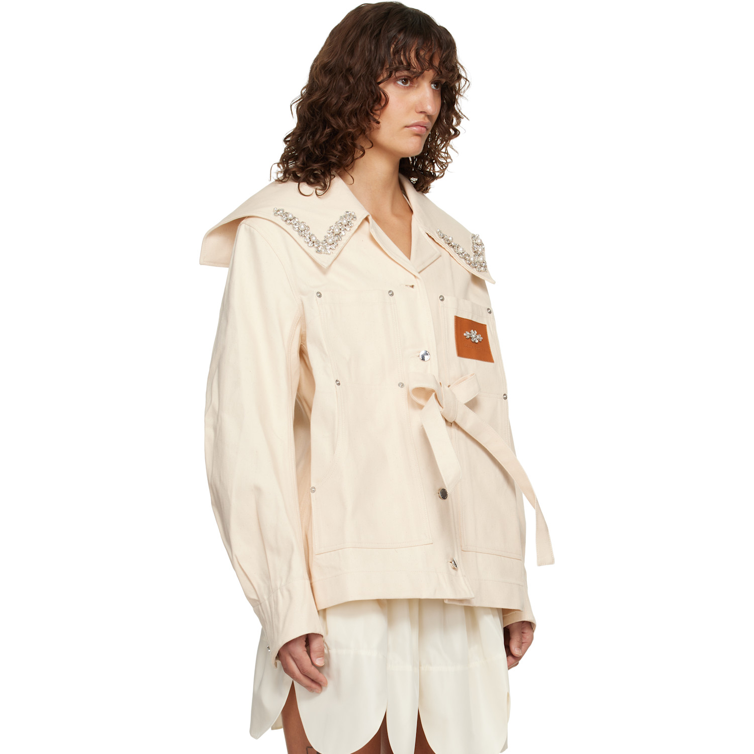  Simone Rocha Off-white Sailor Collar Workwear Bow Denim Jacket 